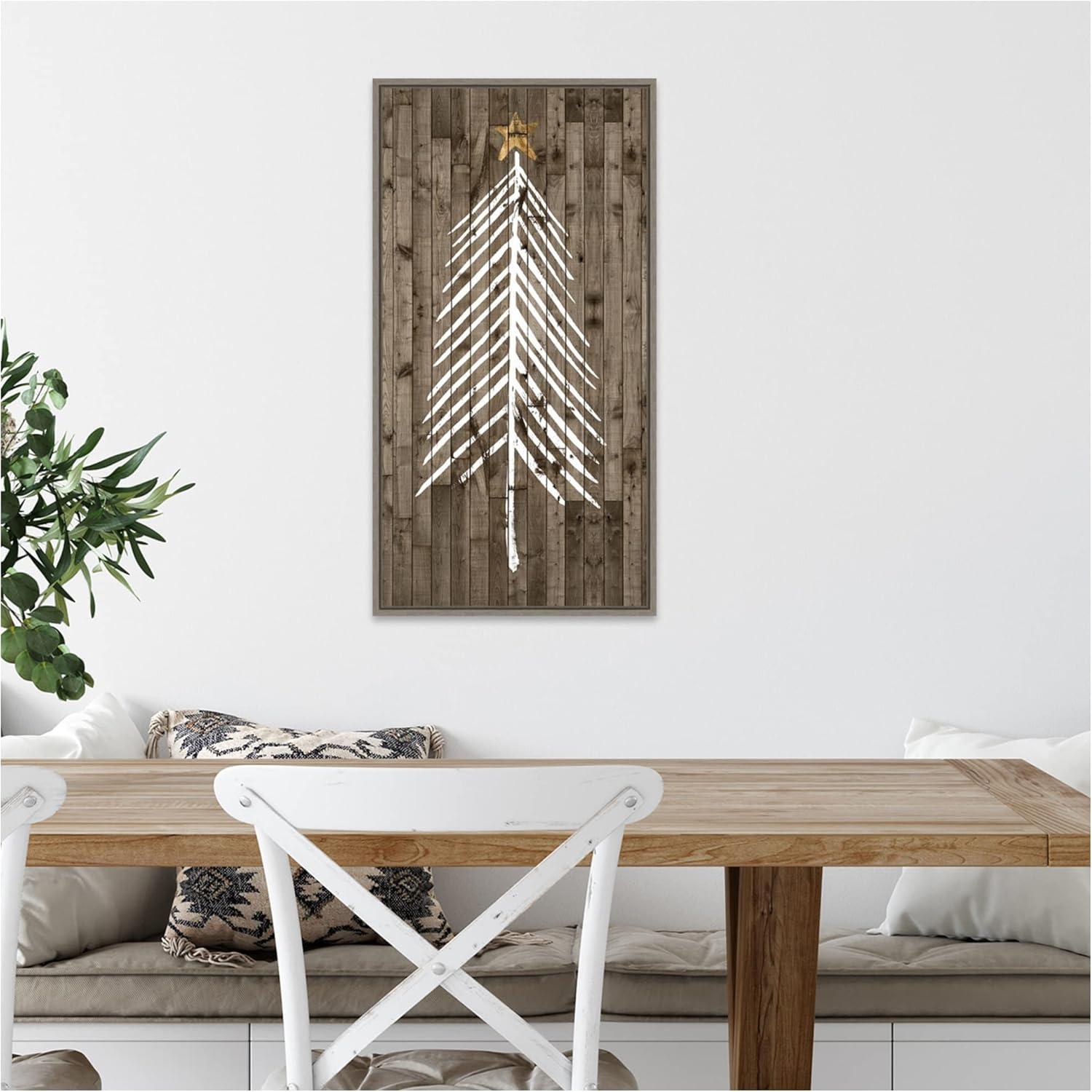 14" x 26" Wooded Whimsy I Tree by Grace Popp Framed Canvas Wall Art - Amanti Art: Chic Holiday Decor, Nature Canvas