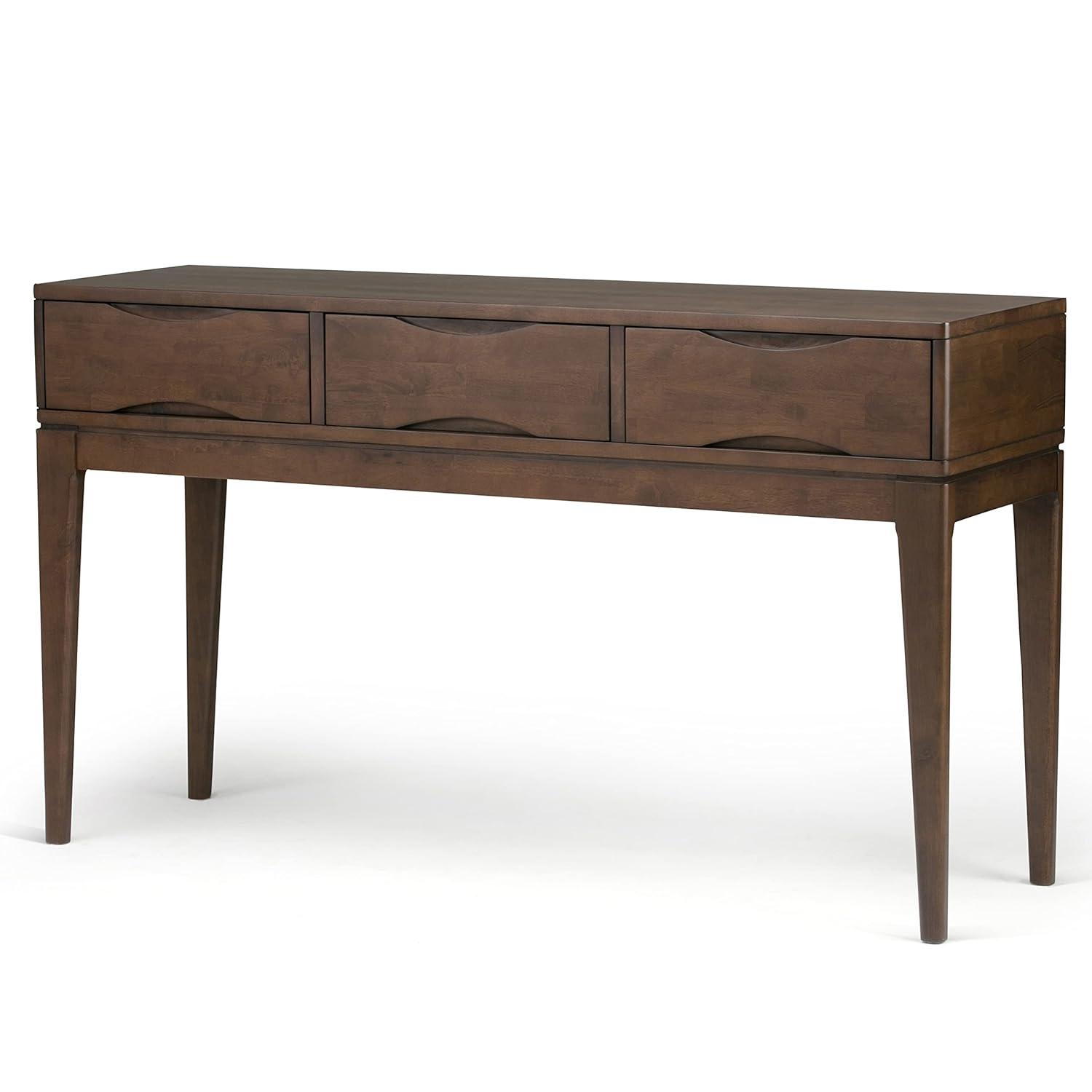 Simpli Home Harper 54"W Solid Hardwood Mid-Century Modern Storage Console Table with Drawers and Tapered Legs