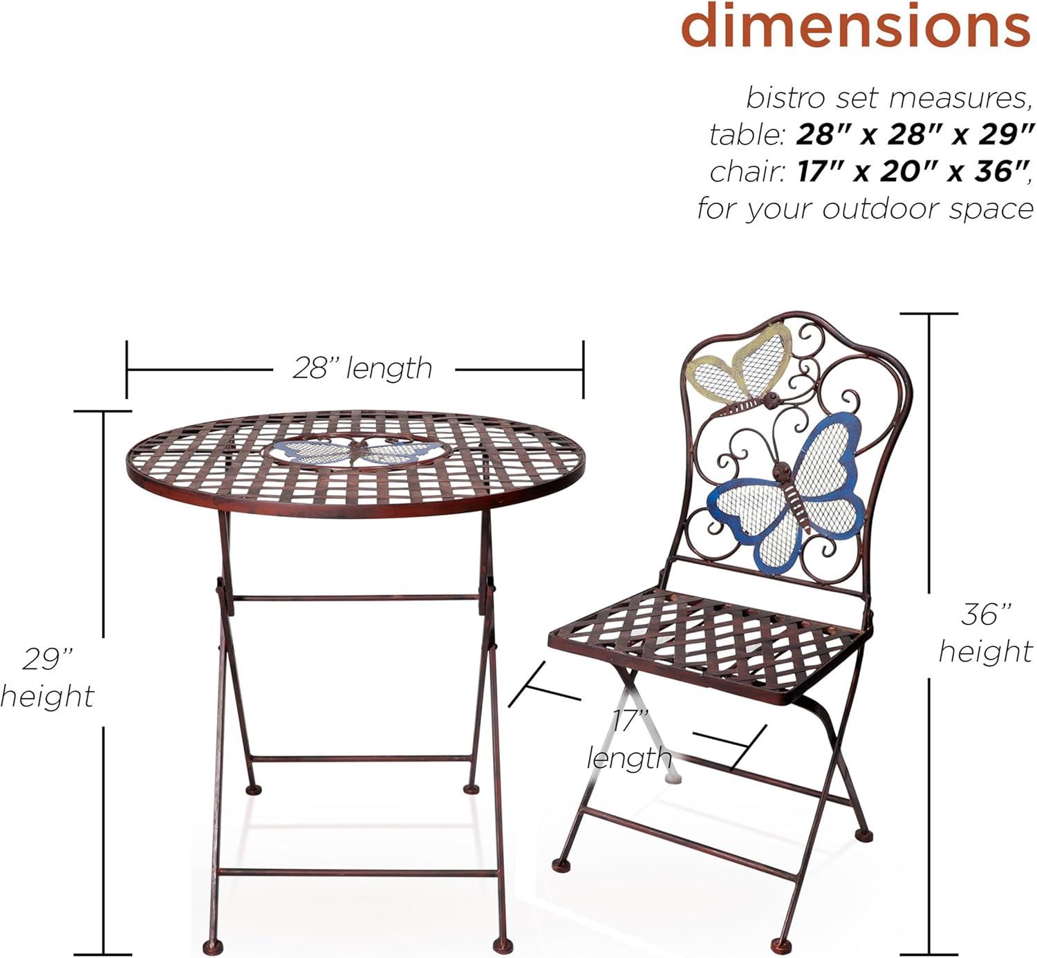 Bronze Butterfly Design 3-Piece Folding Bistro Set