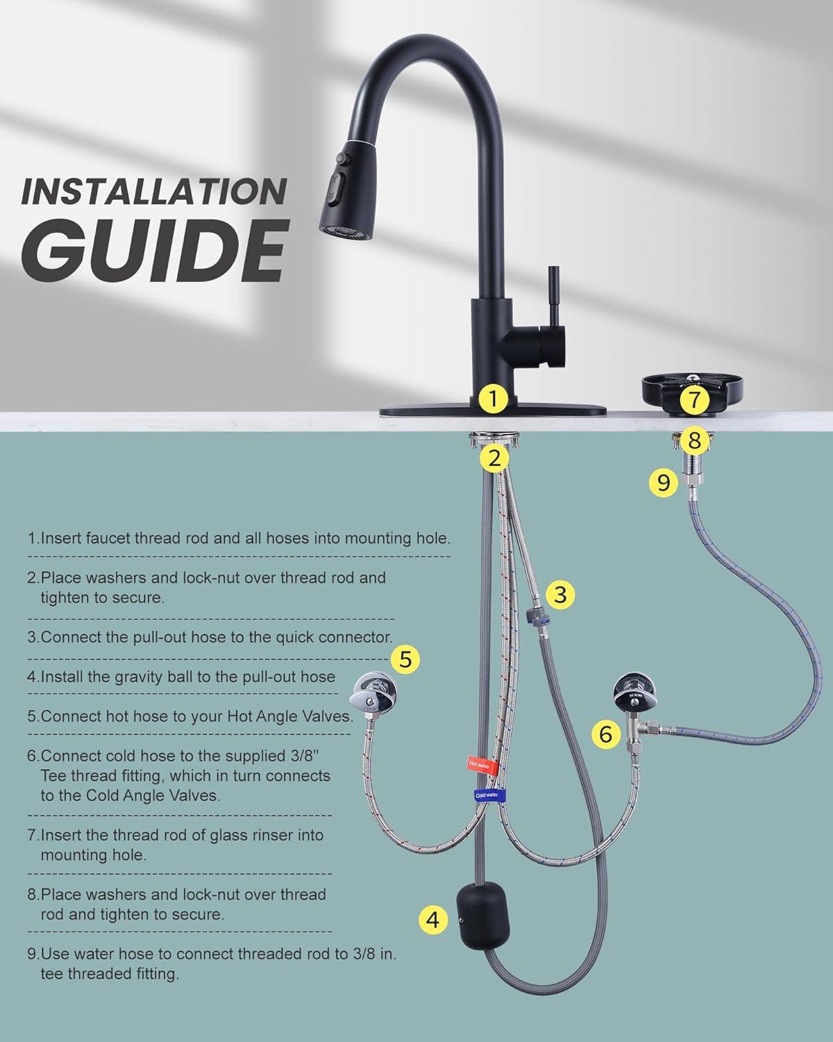 WOWOW Kitchen Faucet with Sprayer, Kitchen Sink Faucet, SUS 304 Stainless Steel, High Arc Single Handle Brushed Nickel Kitchen Faucets with Pull Down Sprayer, Pull Out Kitchen Faucet with Deck Plate