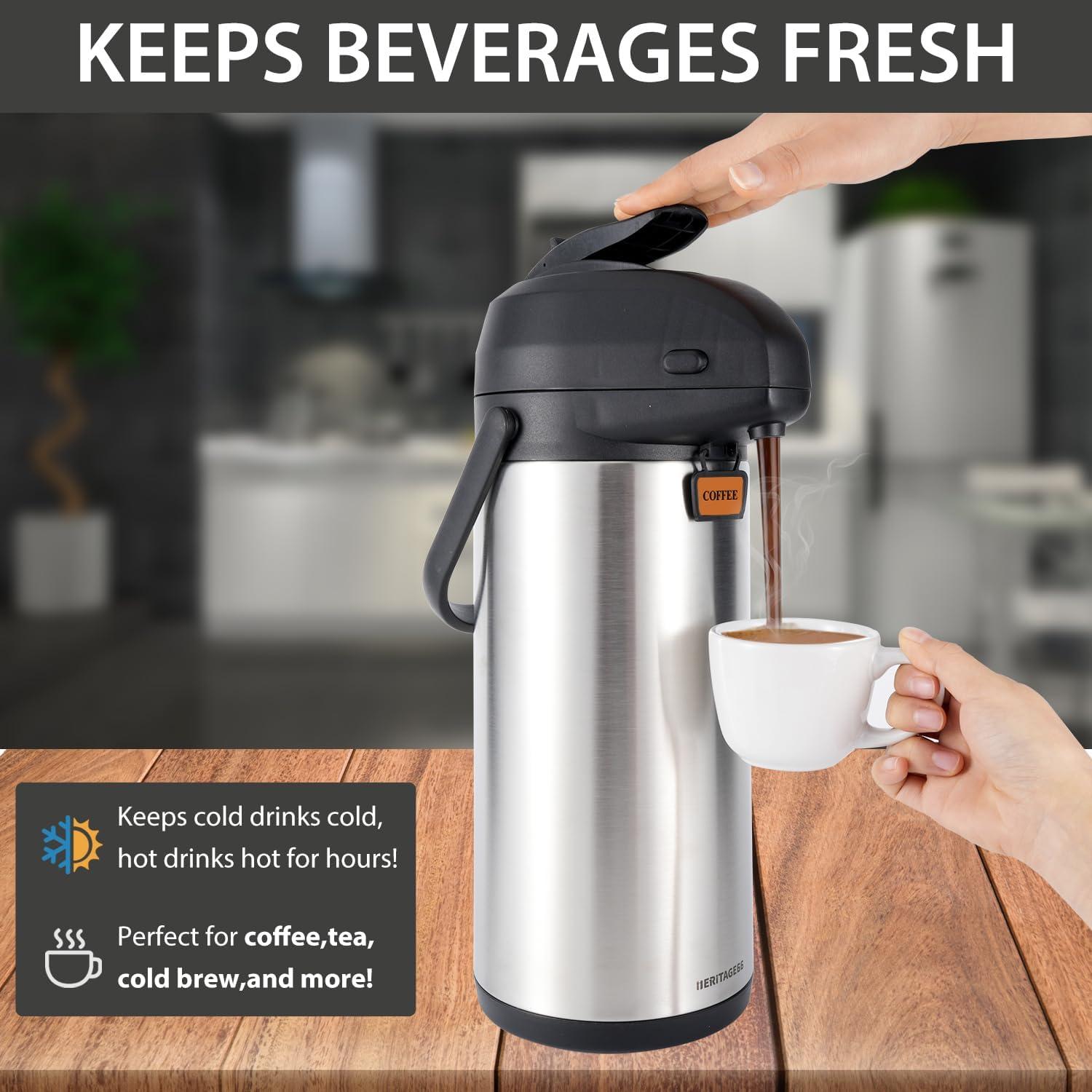 Heritage66 Advanced Thermal Coffee Carafe -Triple Wall Vacuum Insulated Flask- Thermos Keeping Beverages Hot for 12 Hours /24 Hours Cold Tea, Water, and Coffee Dispenser (3 Liter / 101 Oz)