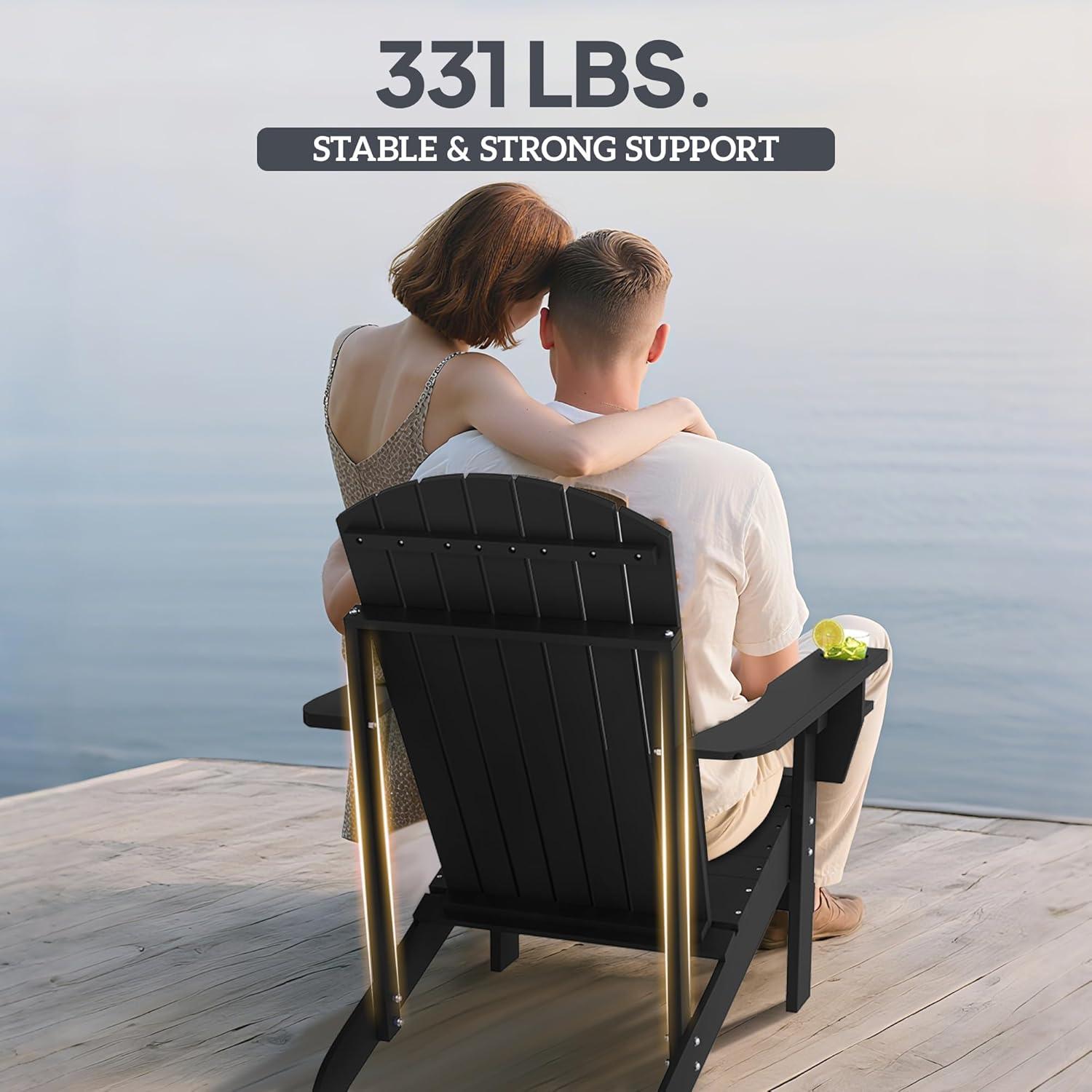 Outsunny Oversized Adirondack Chair, Outdoor Fire Pit and Porch Seating, Classic Log Lounge w/ Built-in Cupholder for Patio, Backyard, Blue