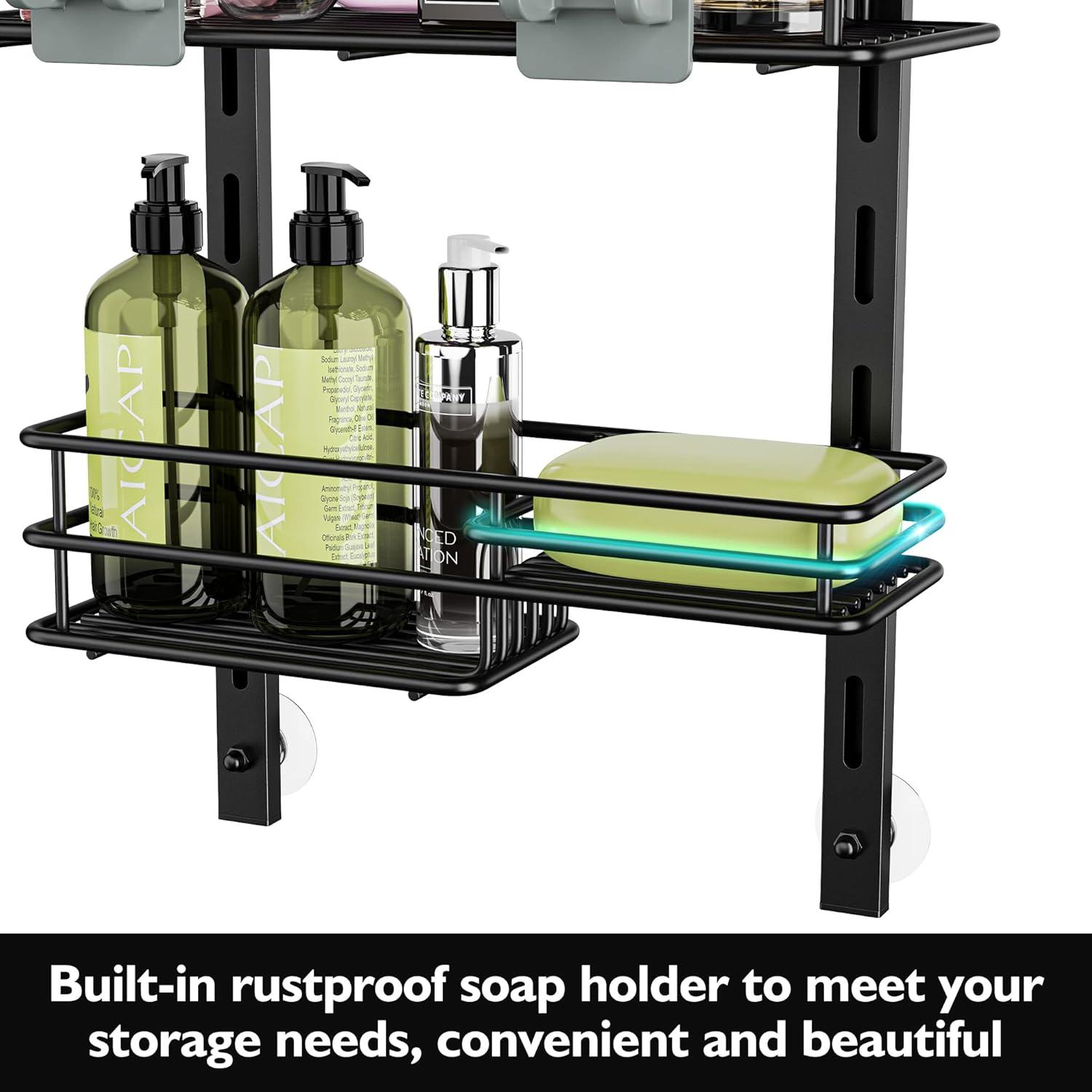 Black Metal Over the Door Adjustable 5-Tier Shower Caddy