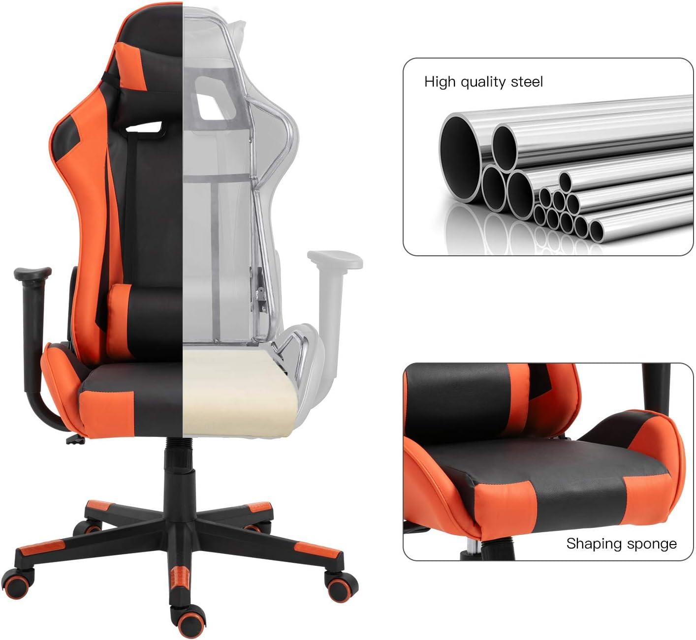 Gaming Chair Office Desk Chair Ergonomic Reclining Computer Chair Height Adjustable Swivel Recliner with Headrest Lumbar Support, Black Orange