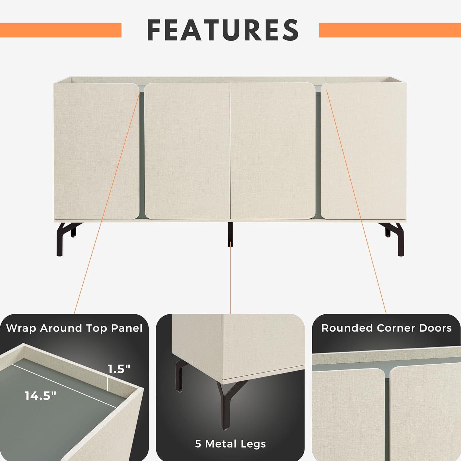 24/7 Shop at Home Elwin 60" Modern Sideboard Buffet, Storage Cabinet with Doors and Adjustable Shelves for Dining, Living Room, Kitchen, Entryway, Office, Cream Weave & Sage Green