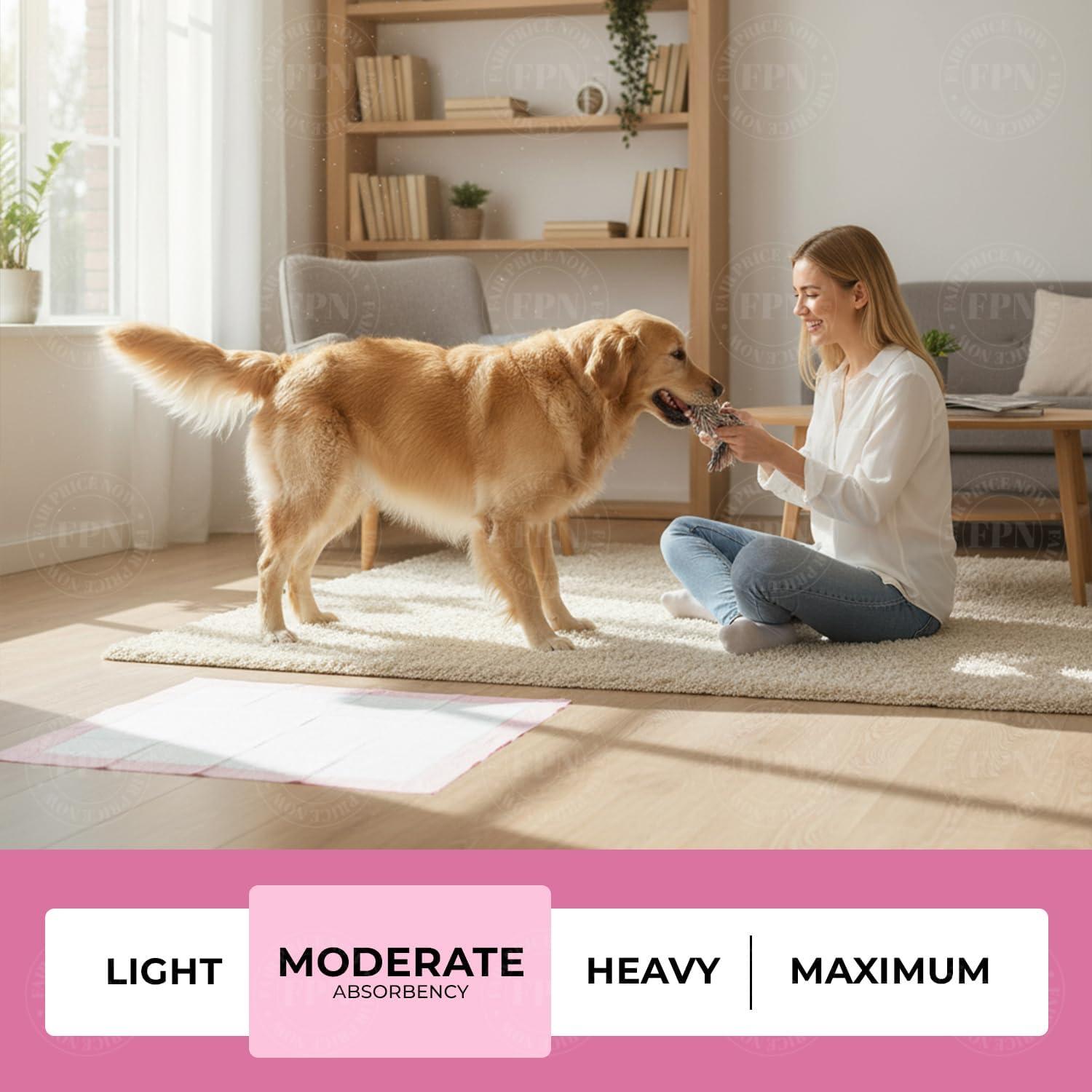 FPN Pink Puppy Pee Pads, 13X18 in 100Pack, Pet Toilet Training Pad Ultra Absorbent, Leak-Proof  for Puppies, Dogs, & Small Pets 5-Layer Protection