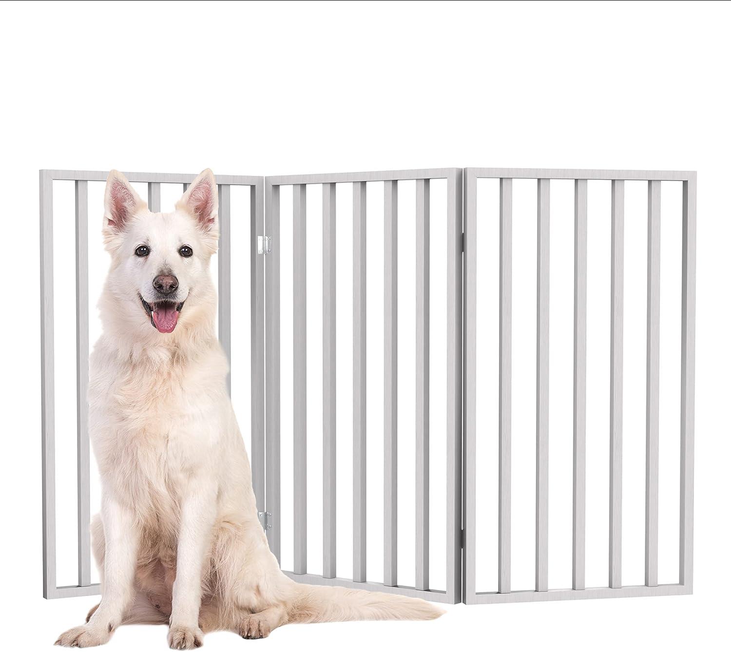 Indoor Pet Gate - 3-Panel Folding Dog Gate for Stairs or Doorways - 54x32-Inch Tall Freestanding Pet Fence for Cats and Dogs by PETMAKER (White)