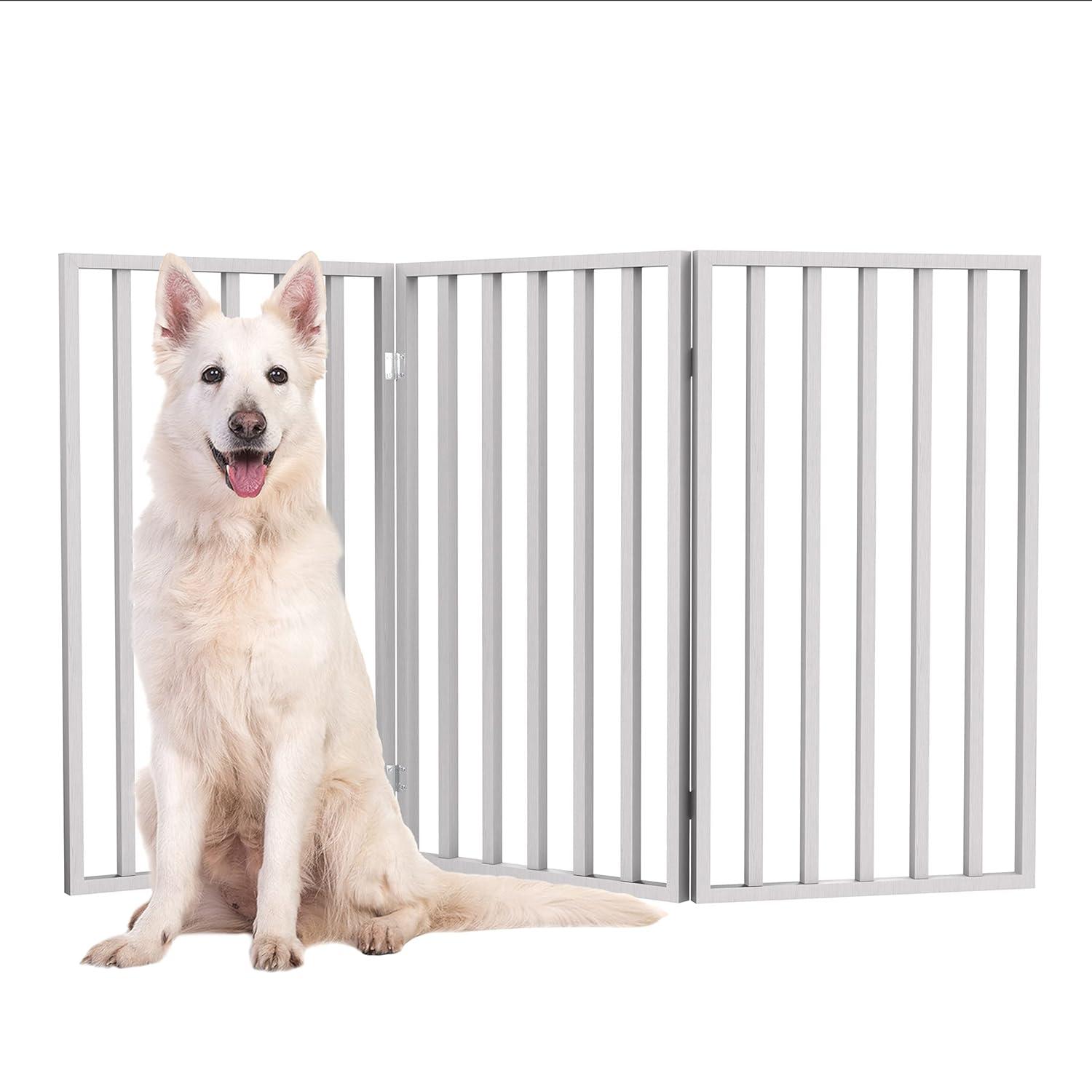 Indoor Pet Gate - 3-Panel Folding Dog Gate for Stairs or Doorways - 54x32-Inch Tall Freestanding Pet Fence for Cats and Dogs by PETMAKER (White)