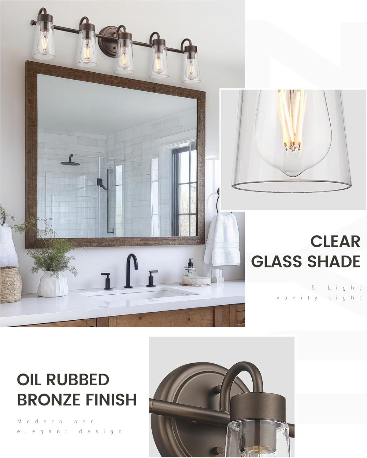 zeyu 33" 5-Light Bathroom Vanity Light, Farmhouse Bathroom Lighting Fixture, Oil Rubbed Bronze Finish with Clear Glass, ZTH108B-5W ORB
