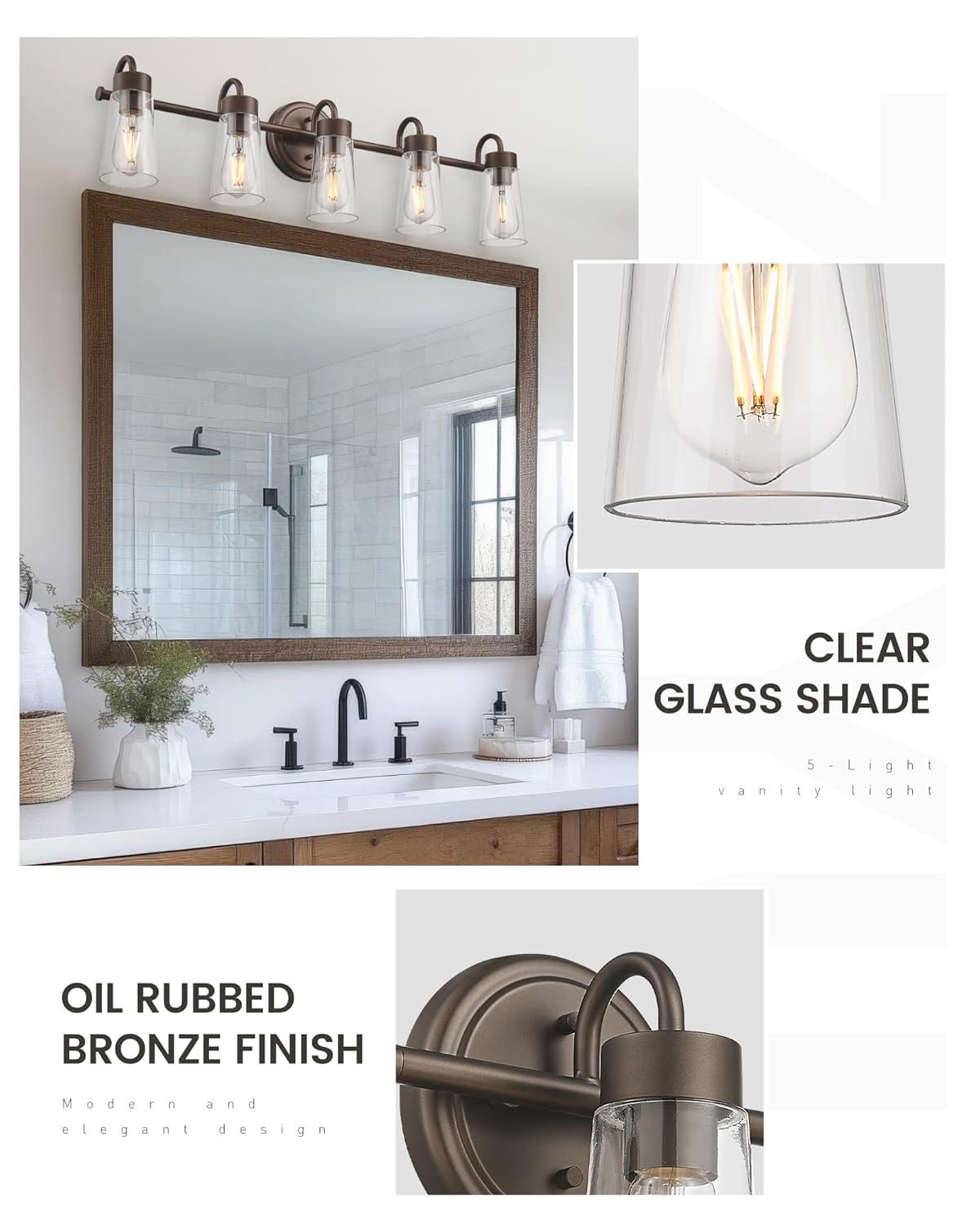 zeyu 33" 5-Light Bathroom Vanity Light, Farmhouse Bathroom Lighting Fixture, Oil Rubbed Bronze Finish with Clear Glass, ZTH108B-5W ORB