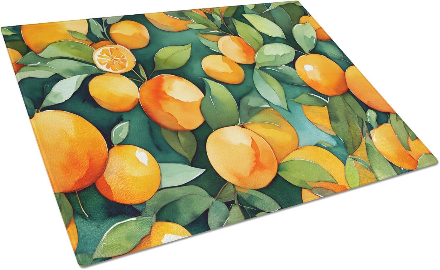 Florida Orange Blossom in Watercolor Glass Cutting Board Large 12 in x 15 in