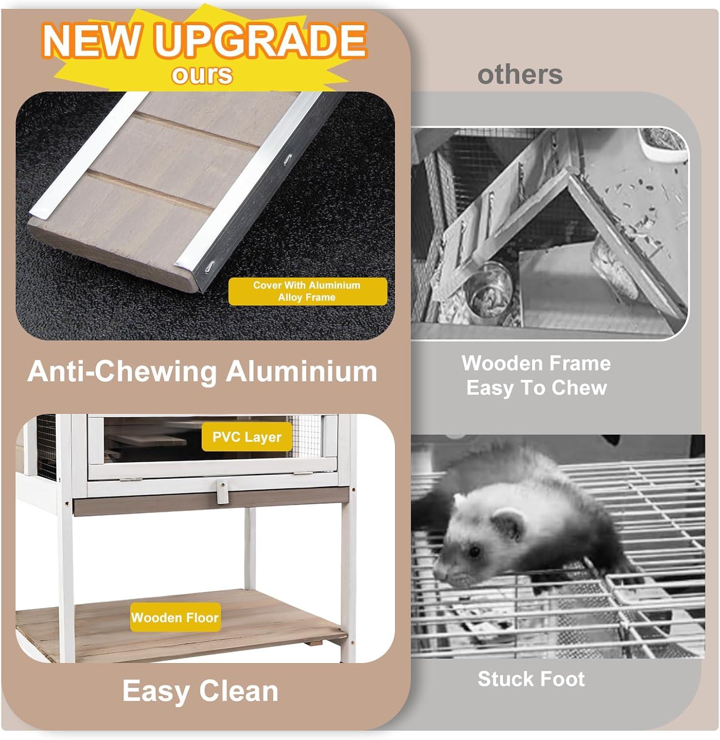 PETSCOSSET 3-Tier Wooden Hamster Cage with Storage Shelf Indoor Outdoor Large Guinea Pig Cage House and Habitat