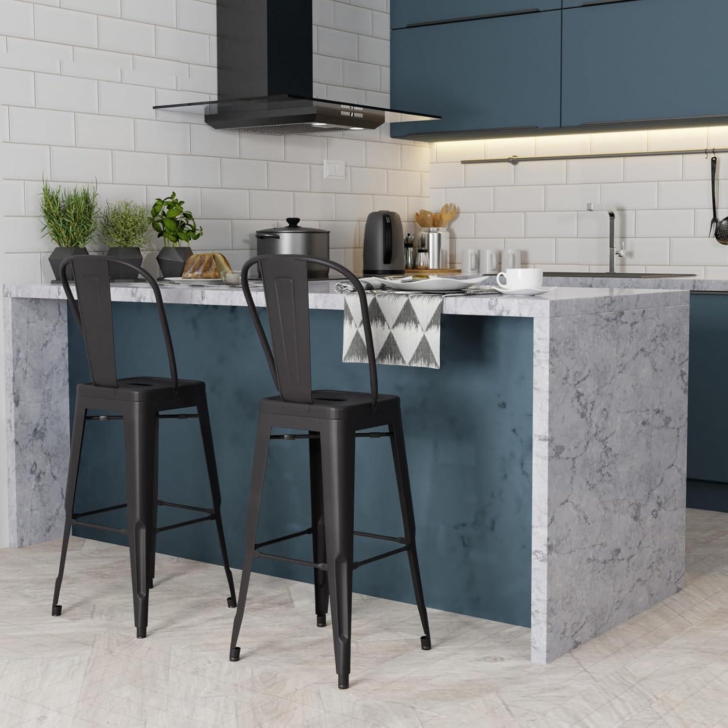 Simpli Home Fletcher Counter Stool with Metal Frame (Set of 2)
