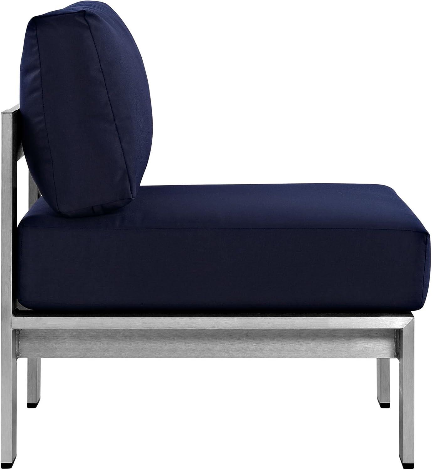 Navy and Silver Aluminum Outdoor Armless Chair