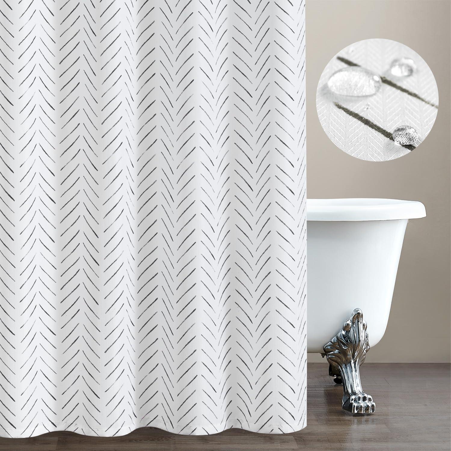 Baun Chevron Shower Curtain with Hooks Included