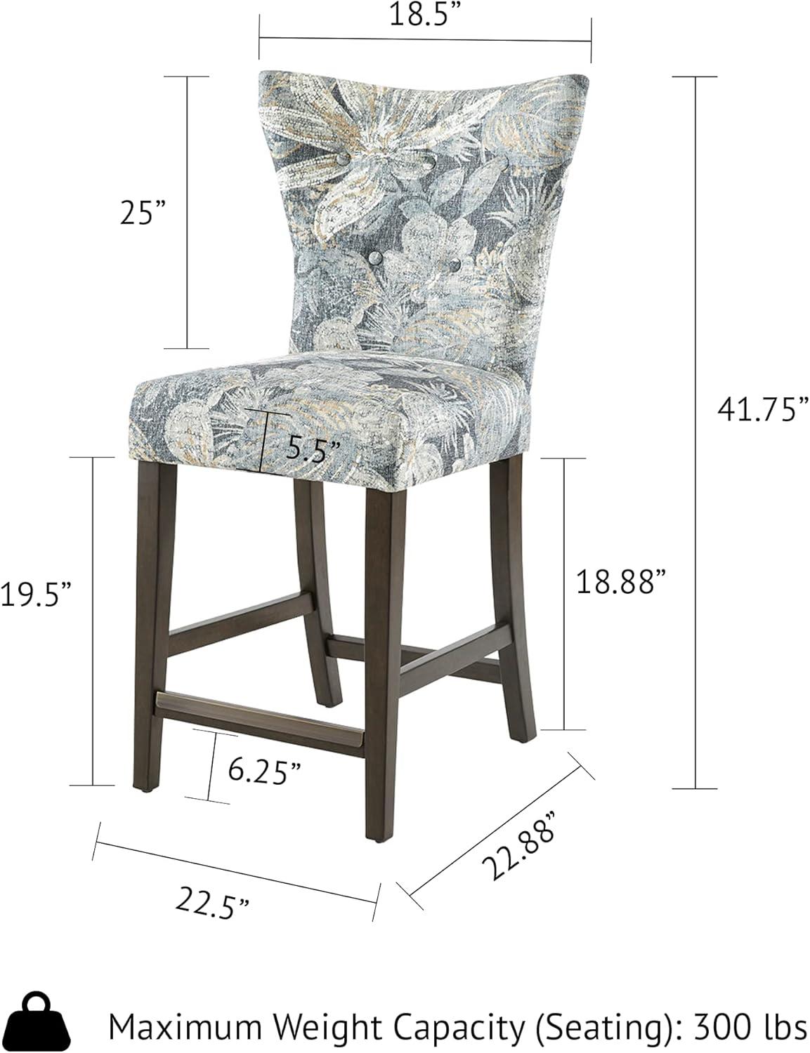 Elegant Blue Fabric & Dark Coffee Wood Counter Stool