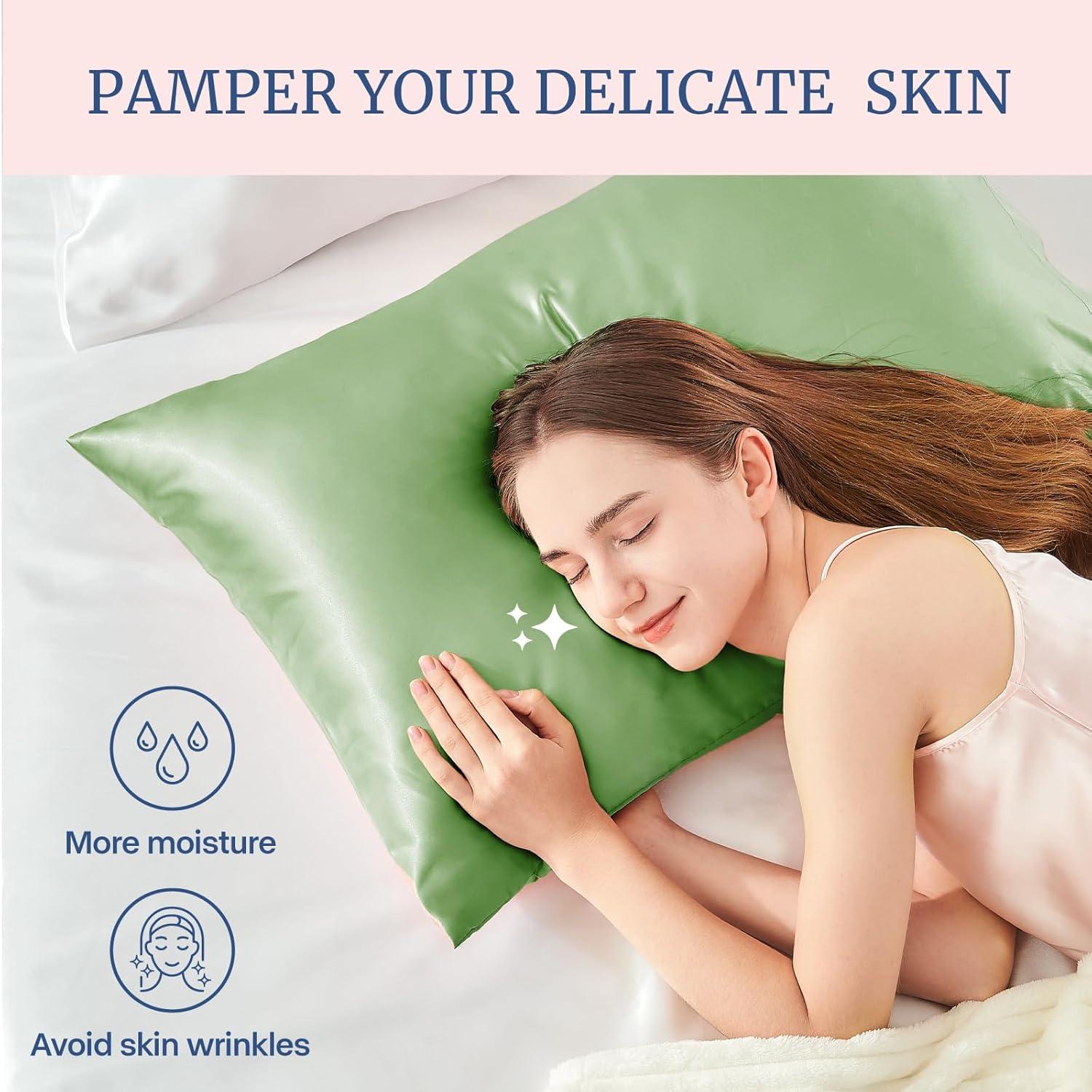 Matoen 2 Pack Satin Standard Pillowcases for Hair and Skin, Luxurious and Silky Pillow Cases with Envelope Closure, 20x30 inches