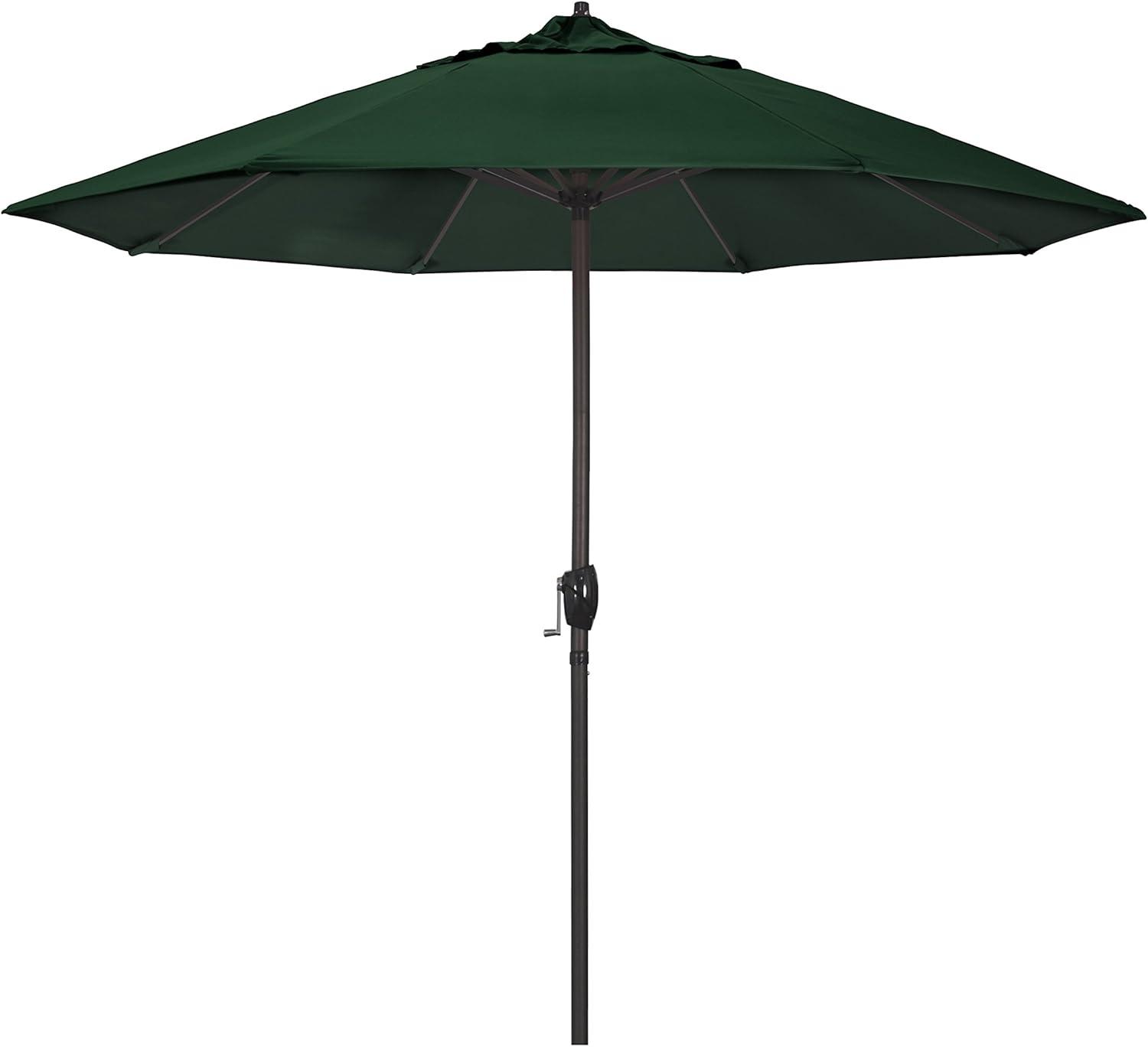 California Umbrella 9' Casa Series Patio Umbrella With Bronze Aluminum Pole Aluminum Ribs Auto Tilt Crank Lift With Olefin Hunter Green Fabric
