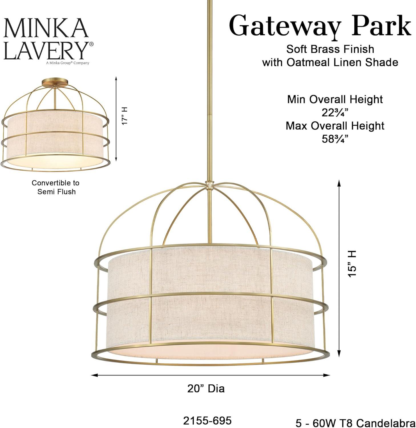 2155-695-Minka Lavery-Gateway Park - 5 Light Convertible Pendant-15 Inches Tall and 20 Inches Wide-Soft Brass Finish