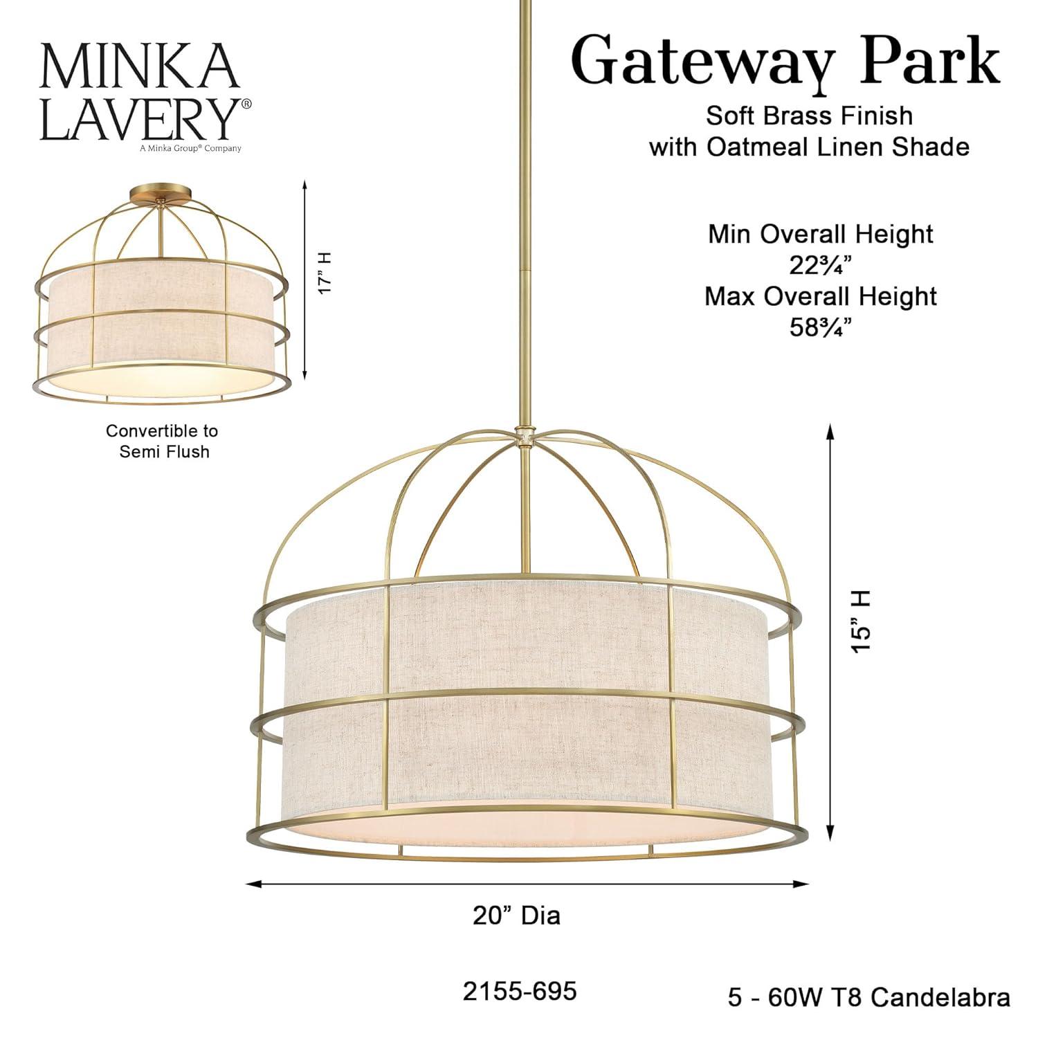 2155-695-Minka Lavery-Gateway Park - 5 Light Convertible Pendant-15 Inches Tall and 20 Inches Wide-Soft Brass Finish