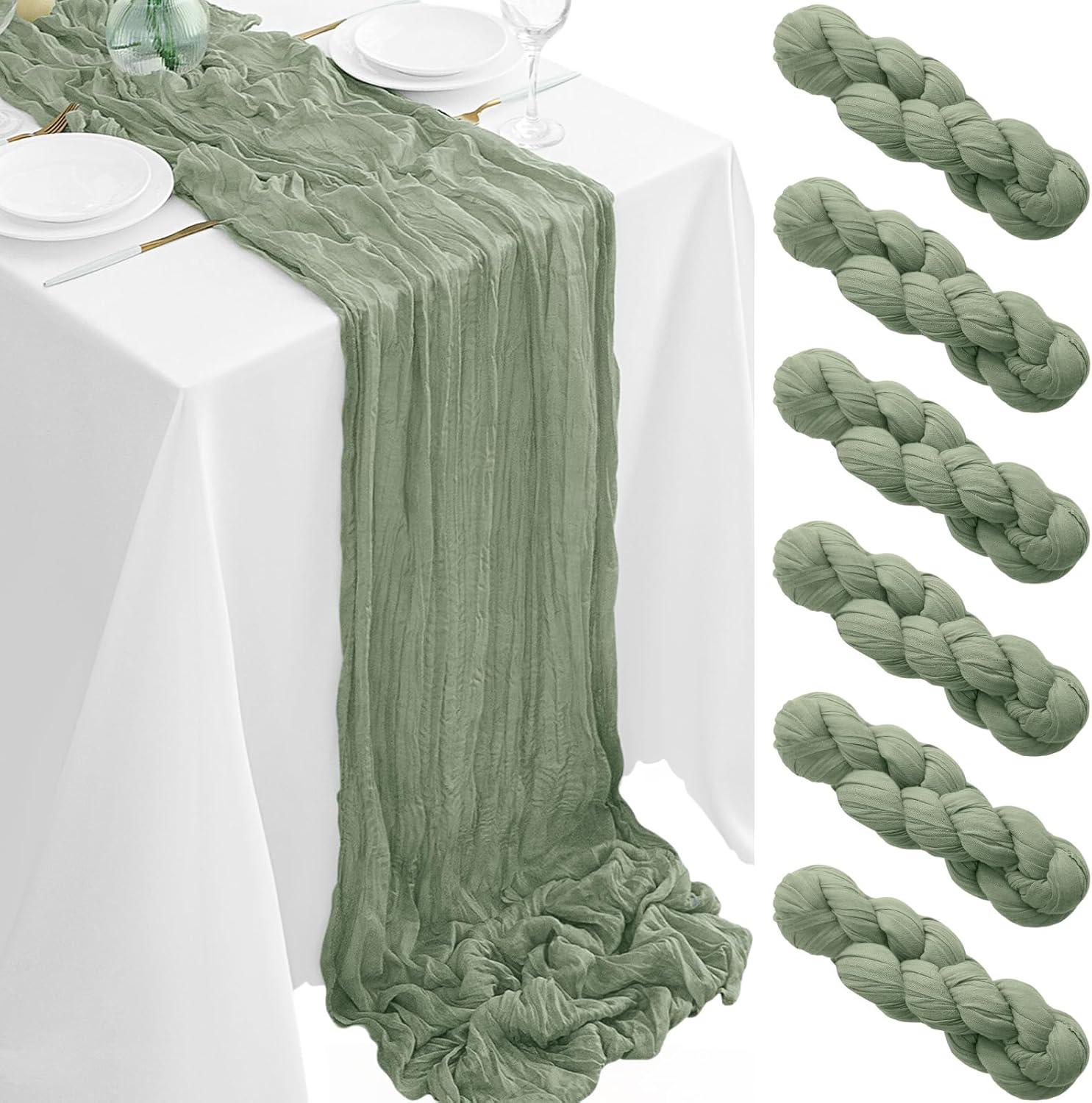 Mint Green Cheesecloth Table Runner 6 Pack 35" Boho Gauze Runner 120 inches Long Tablecloth Runner Rustic Sheer Fabric Bulk for Baby Shower Wedding Bridal Birthday Party Table Decorations