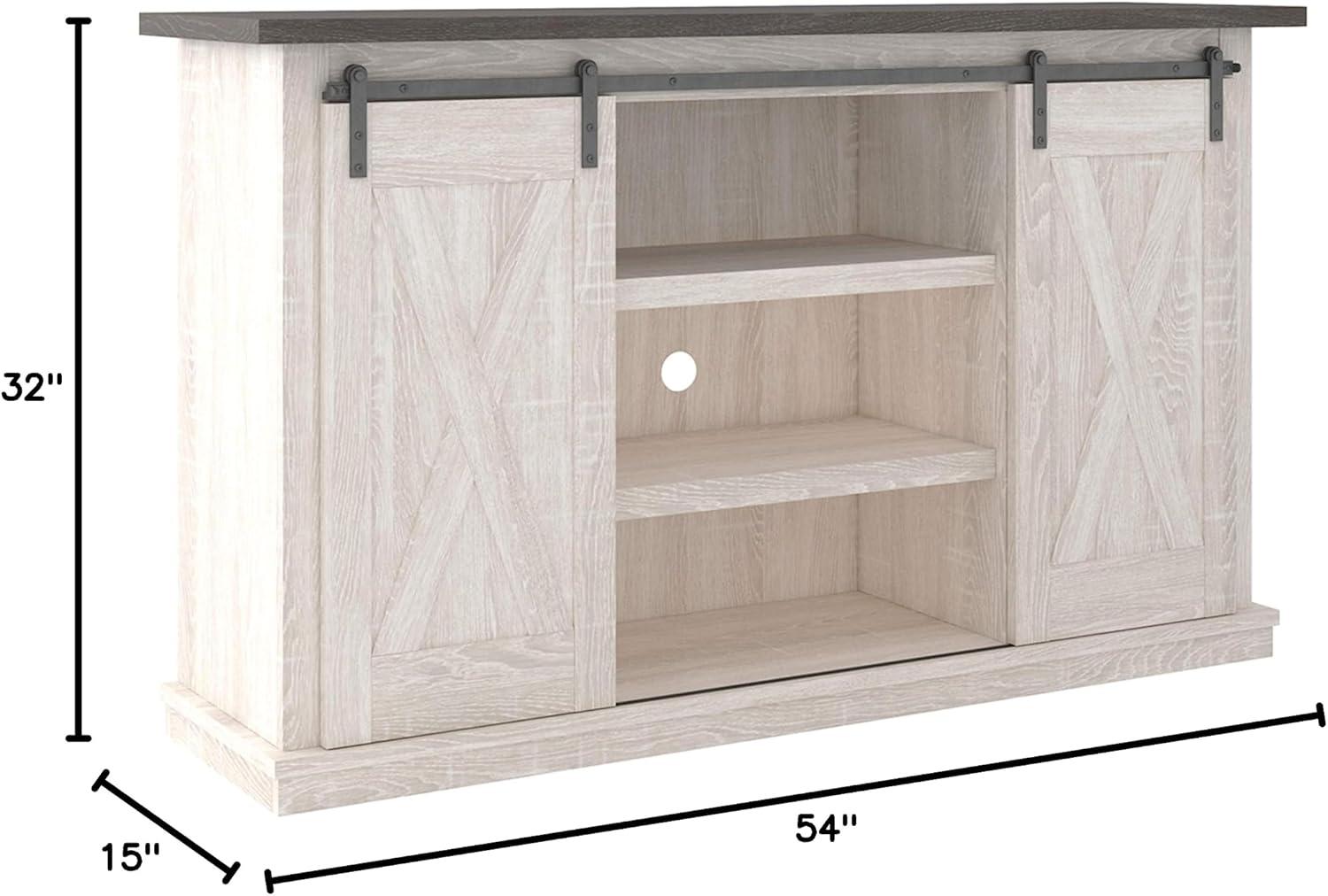 Signature Design by Ashley Dorrinson Medium TV Stand for TVs up to 63" Two-Tone: Farmhouse Media Console with Adjustable Shelves