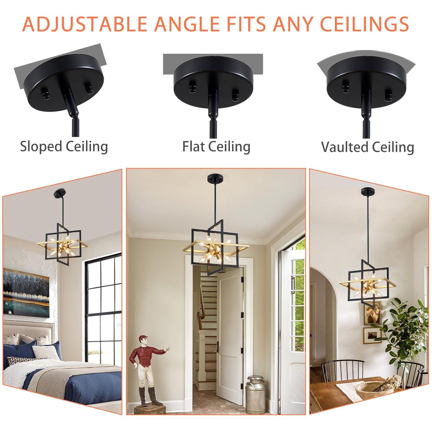 Modern Black and Gold Chandelier, 8-Light Geometric Pendant Light Fixture, Dining Light Fixtures Adjustable Chandelier for Dining Room Entryway Foyer Hallway Bedroom Living Room Kitchen Island