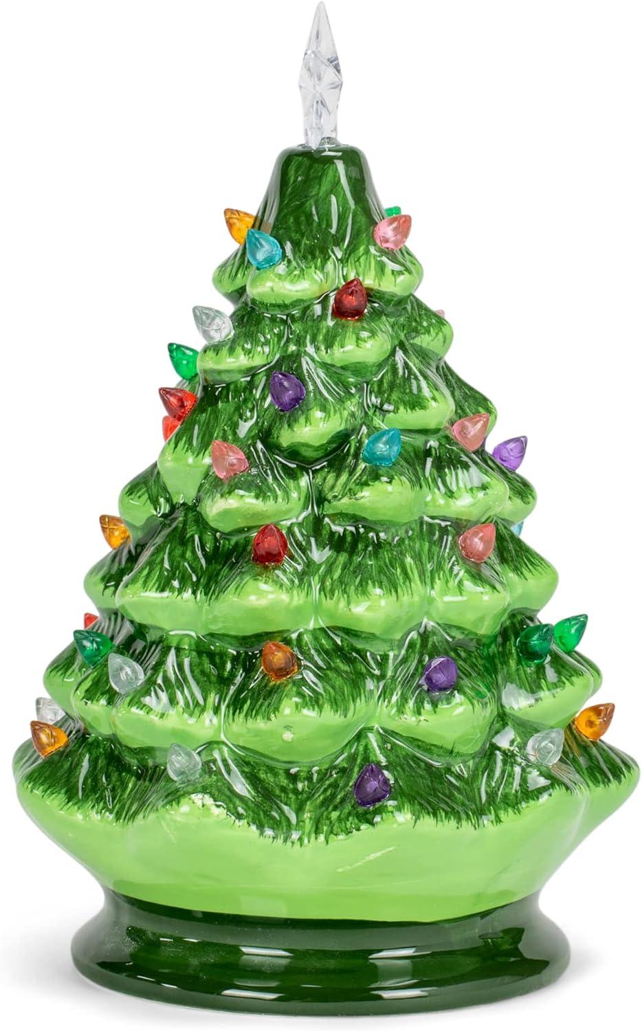 Nostalgic Ceramic Christmas Tree with Multicolored Lights, 8 Inch