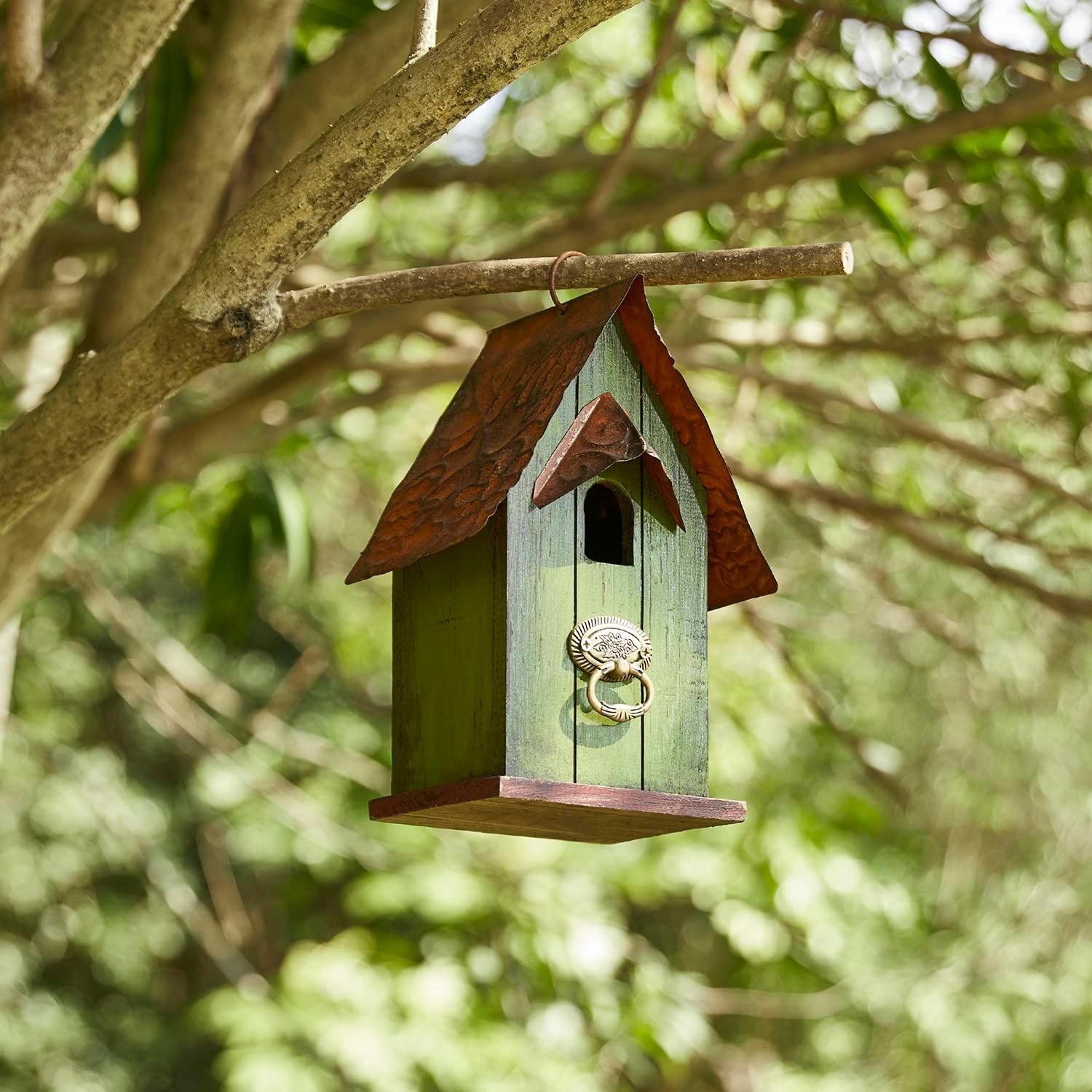 Glitzhome 4.09 in. Distressed Wooden Birdhouse Wall Hanging