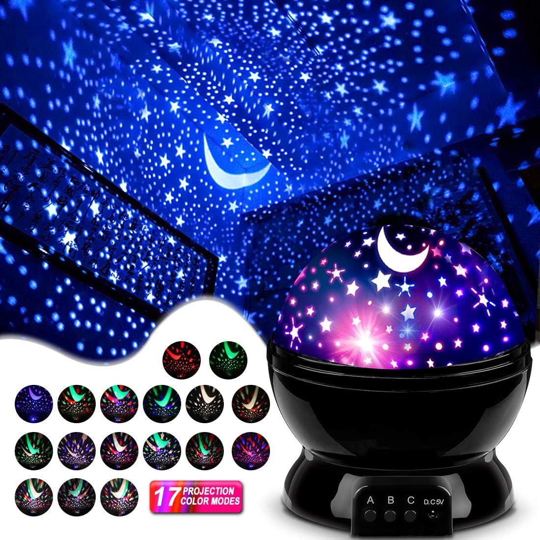 MOKOQI Star Projector Night Lights for Kids, Fun Gifts for 1-4-6-14 Year Old Girl and Boy, Projection Lamp for Kids Bedroom Ceiling, Stars and Moon for Child Asleep Peacefully (White)