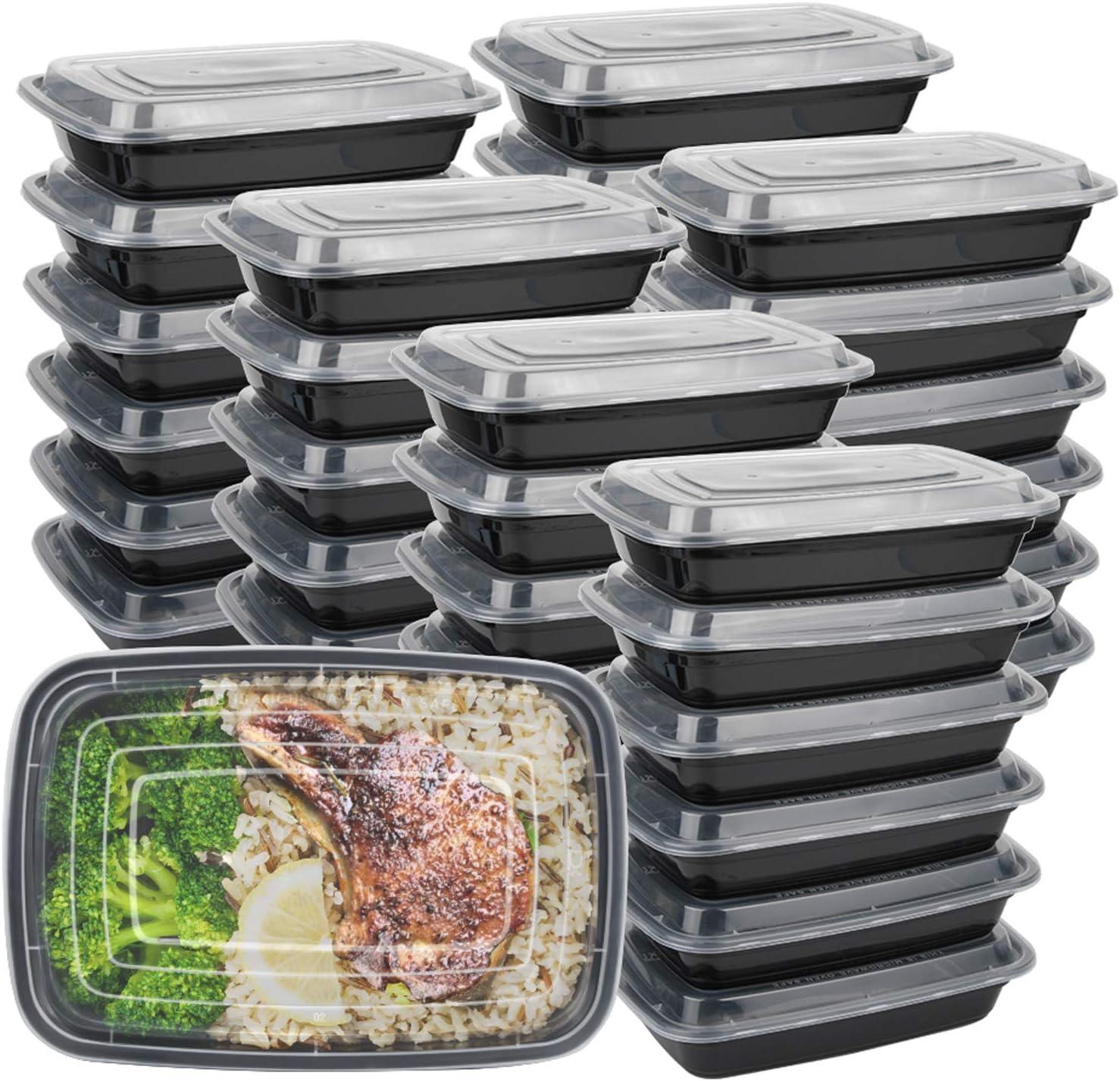 Black BPA-Free Plastic Meal Prep Containers Set with Lids