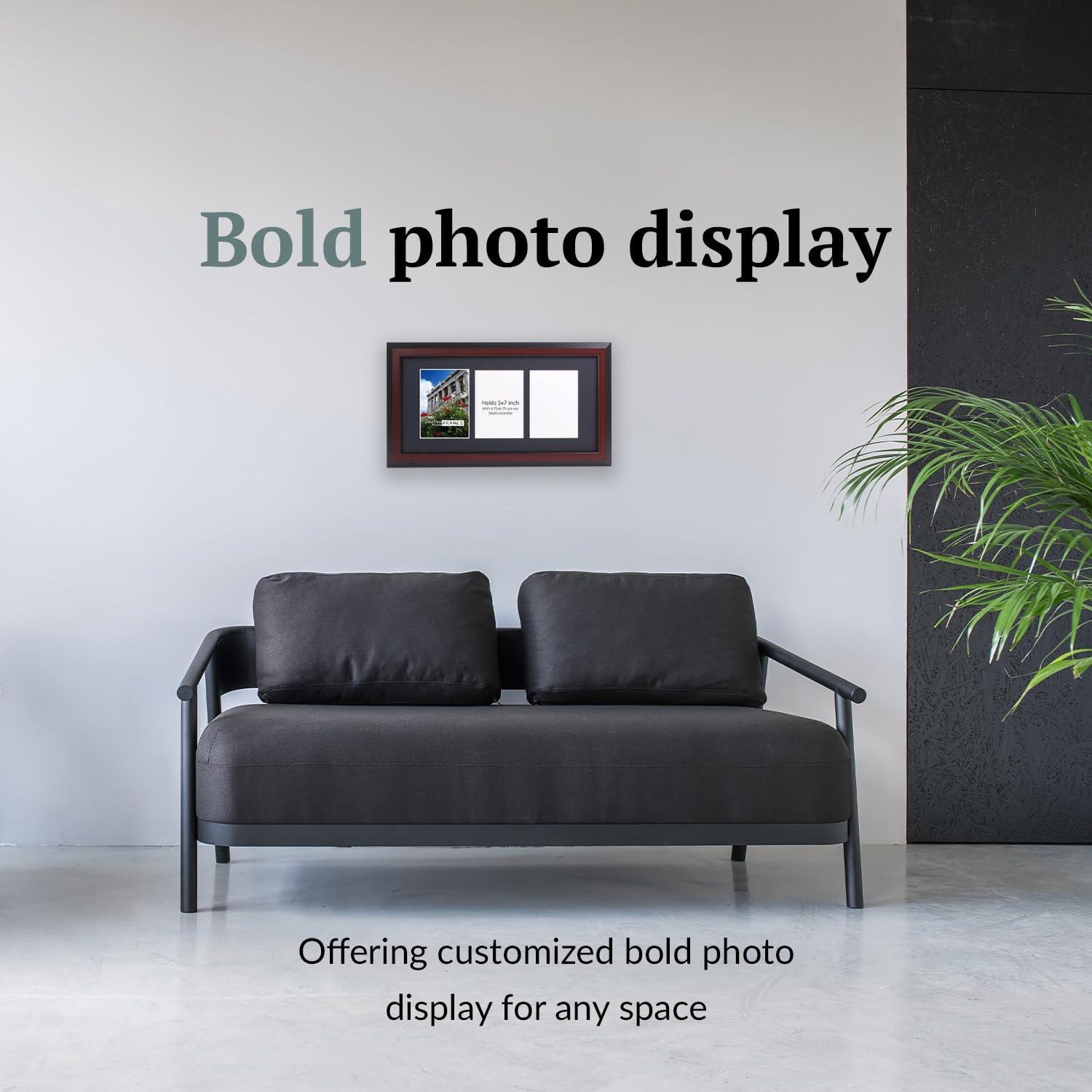 CreativePF 3 Opening Mahogany Picture Frame with Glass to Hold 5 by 7 inch Photographs Including 10x20-inch Black Mat Collage