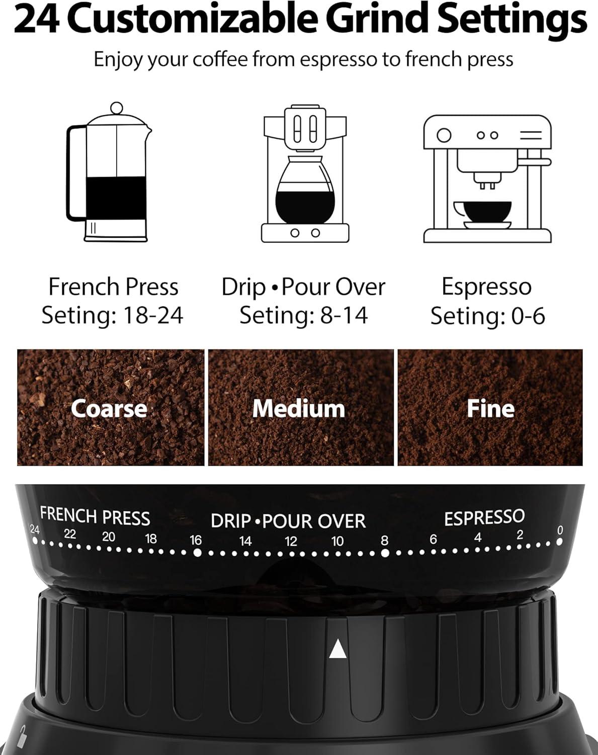 Aromaster Burr Coffee Grinder, Coffee Bean Grinder