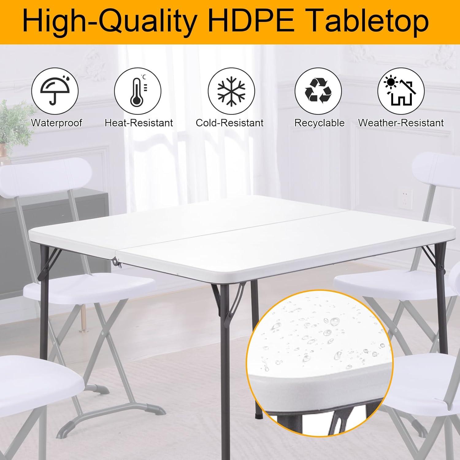 34" White Resin Folding Square Table with Alloy Steel Frame