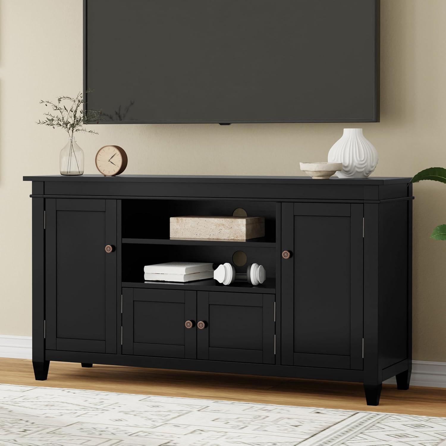 Simpli Home Carlton 54"W Solid Wood TV Stand for TVs up to 60" with 4 Cabinets