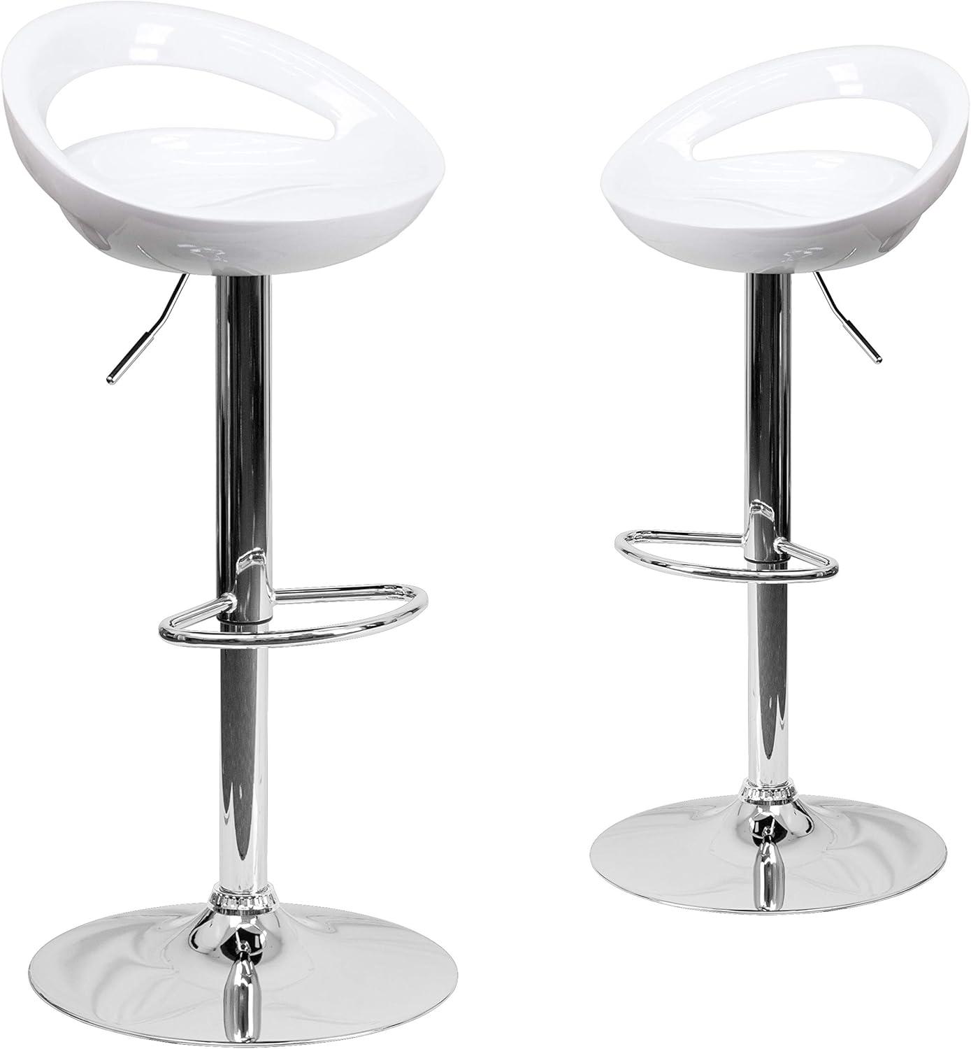 Flash Furniture Contemporary Black Plastic Adjustable Height Barstool with Rounded Cutout Back and Chrome Base