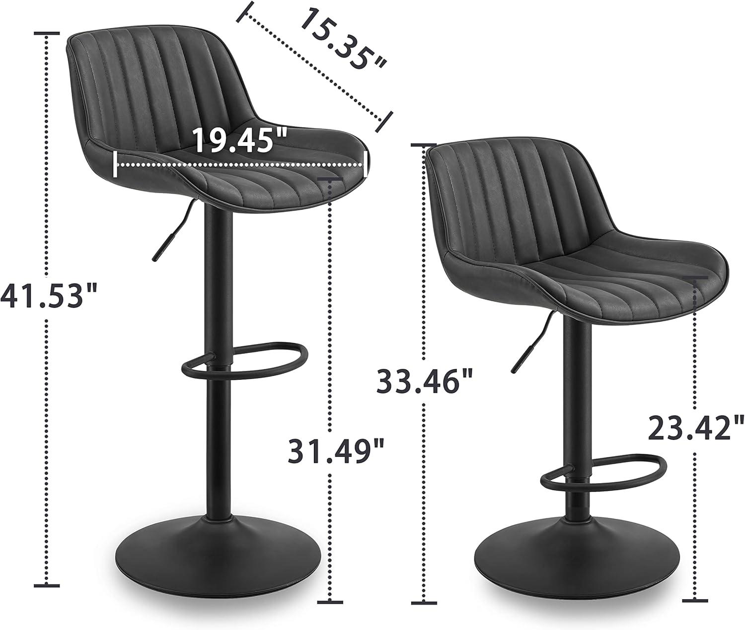 Art Leon Rustic Bar Stools Set of 2, Faux Leather with Backrest Chrome Legs, Upholstered Swivel Kitchen Stools, Gray