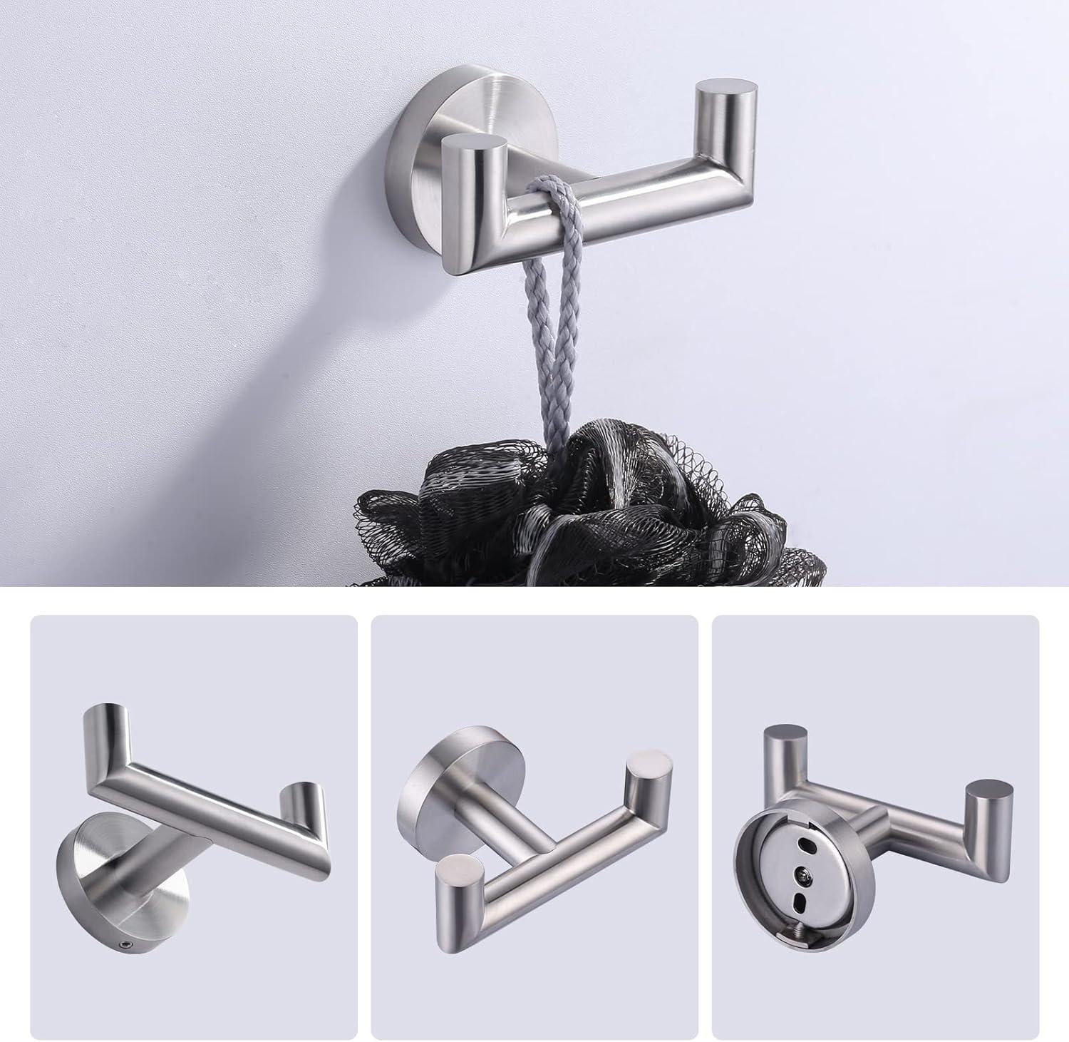 Brushed Nickel Stainless Steel Double Towel Hook