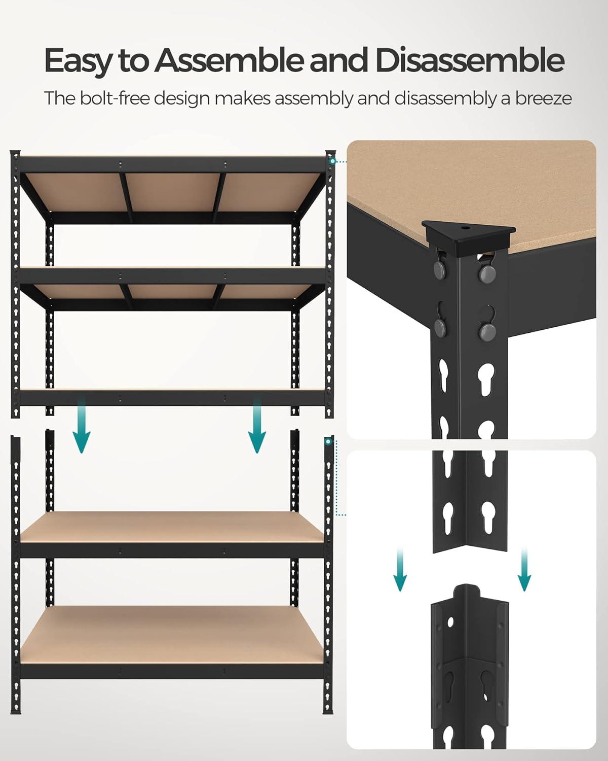 Black 5-Tier Adjustable Steel and MDF Garage Shelving Unit