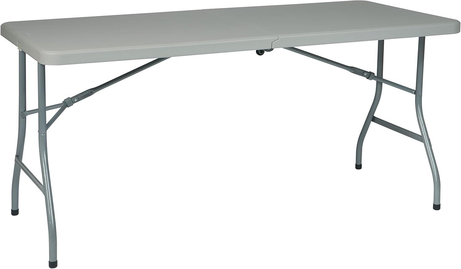 5 foot Light Gray Resin Multi Purpose Center Fold Table with Wheels