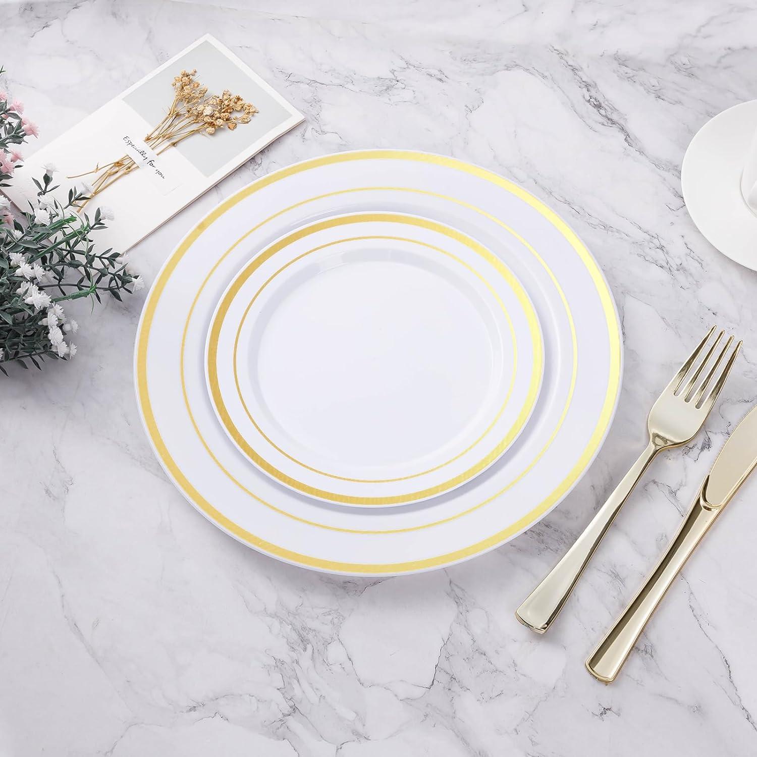 10 Inch Silver Rim Plastic Dinner Plate For 100 Guests