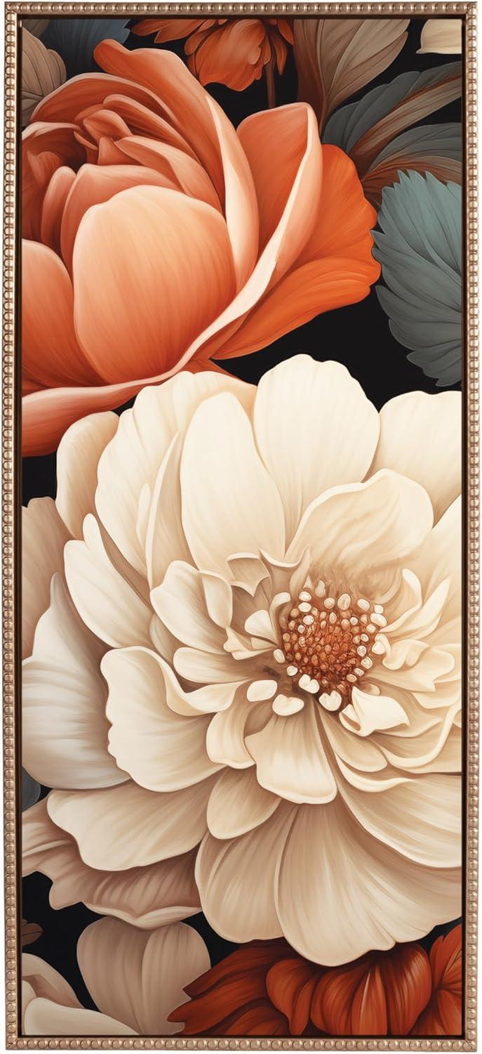 Kate & Laurel All Things Decor 18"x40" Sylvie Beaded Romantic Ivory and Peach Flora Framed Canvas by The Creative Bunch Studio Gold