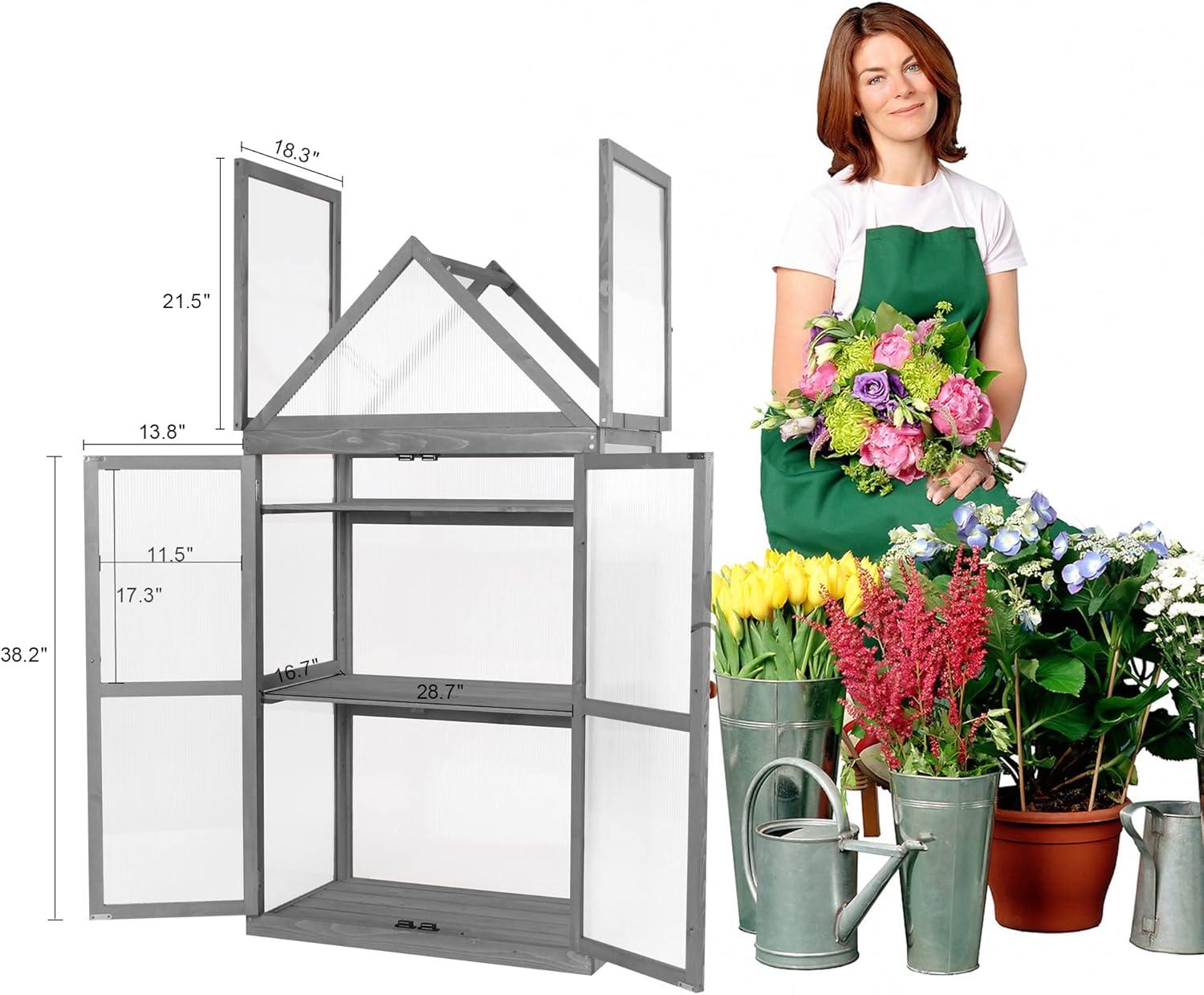 18.3" W x 29.9" D Wooden Greenhouse Cold Frame，Garden Raised Flower Planter Shelf