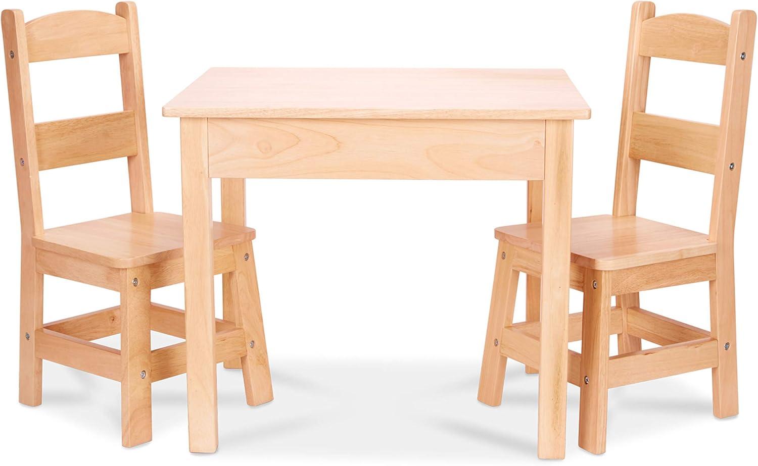 Natural Wood 3-Piece Kids Table and Chair Set