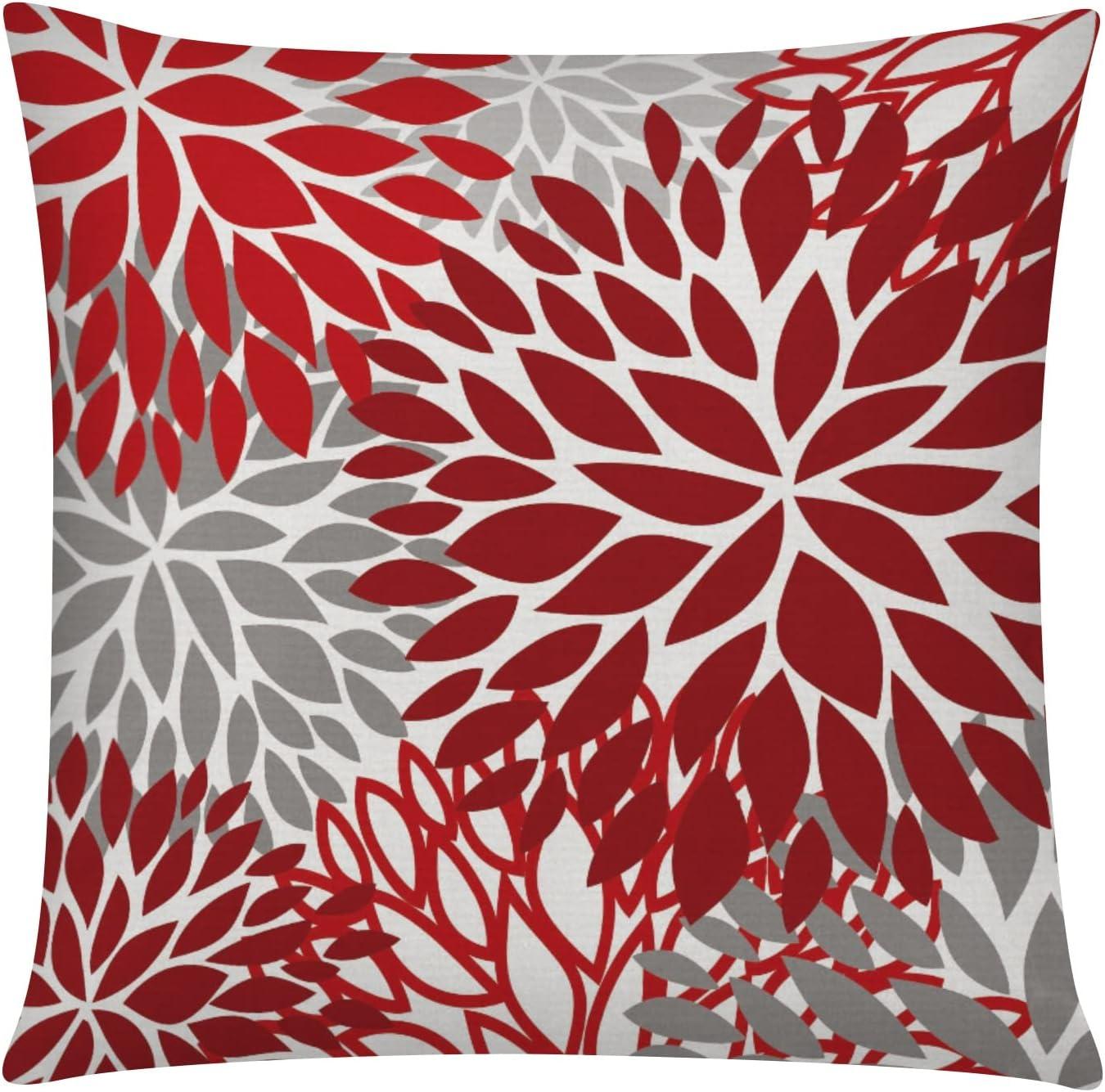 Red and Grey Cotton Daisy 18" Pillow Covers Set of 6