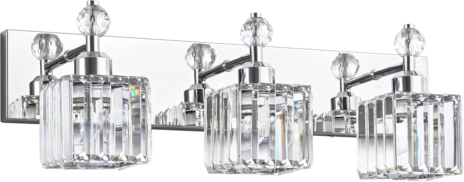 PRESDE Black Crystal Bathroom Lights Fixtures Over Mirror Modern 3 Light Vanity Lighting Bathroom Wall Light Fixtures(Exclude Bulb)