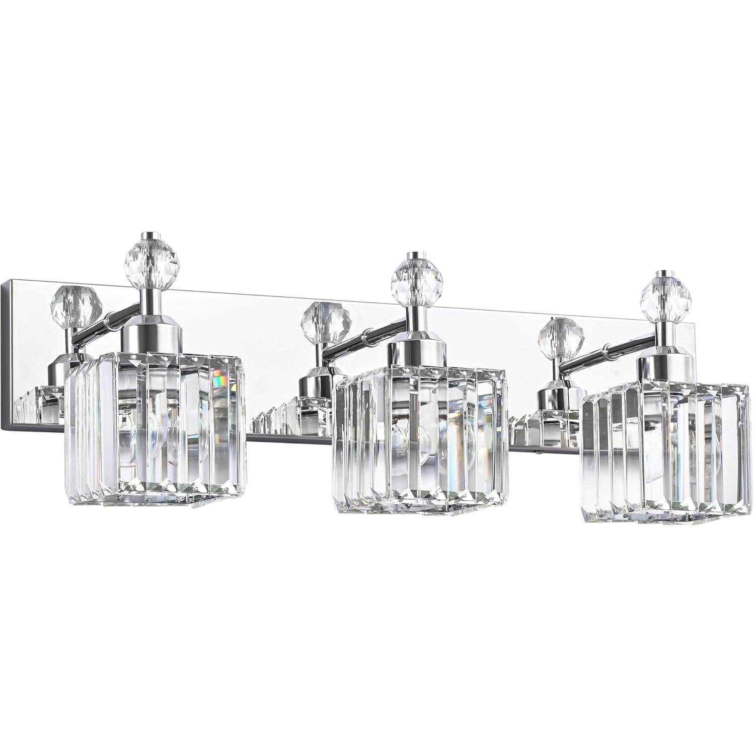 PRESDE Black Crystal Bathroom Lights Fixtures Over Mirror Modern 3 Light Vanity Lighting Bathroom Wall Light Fixtures(Exclude Bulb)