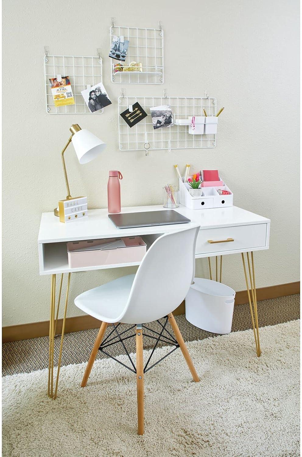 mDesign Metal/Wood Home Office Desk with Drawer, Hairpin Legs