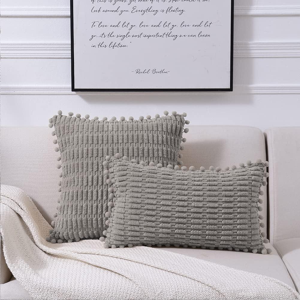 Fancy Homi Pack of 2 Sage Green Lumbar Decorative Throw Pillow Covers 12x20 Inch for Living Room Couch Bedroom, Soft Corduroy Rectangle Solid Cushion Case 30x50 cm, Rustic Farmhouse Boho Home Decor