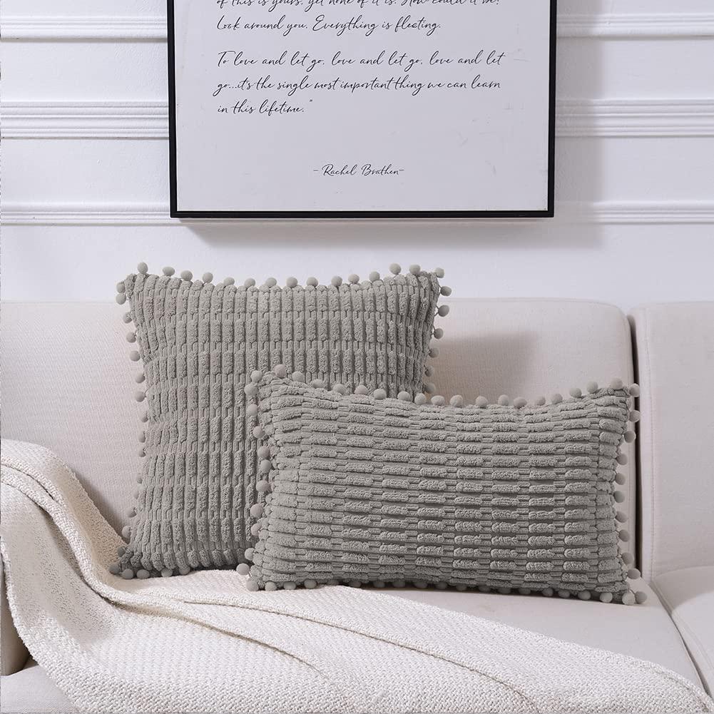 Fymlhomi 2 Packs Sage Green Decorative Throw Pillow Covers 18x18 Inch for Couch Bed Sofa, Modern Farmhouse Boho Home Decor, Soft Cute Plush Corduroy Cushion Case 45x45 CM